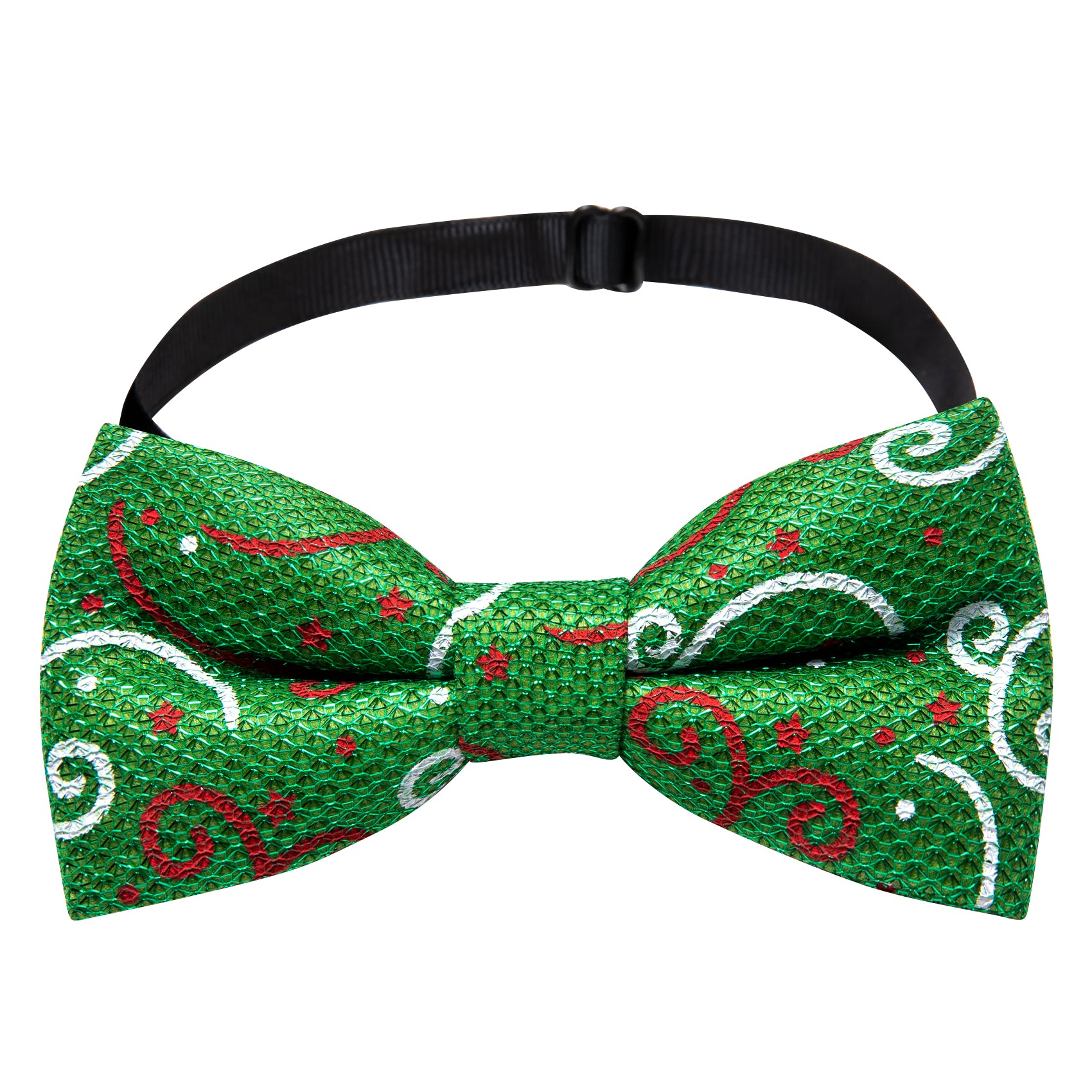 Christmas Green White Floral Silk Pre-tied Bow Tie
