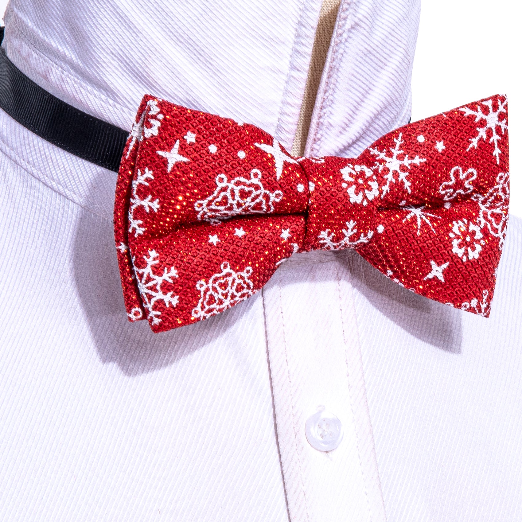 Christmas Red White Fireworks Floral Silk Pre-tied Bow Tie