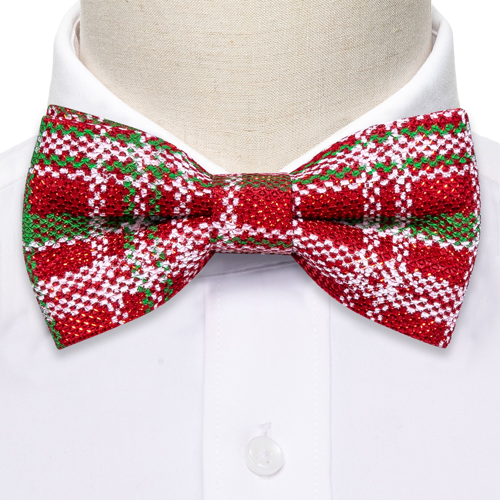 Christmas Red Green Plaid Silk Pre-tied Bow Tie