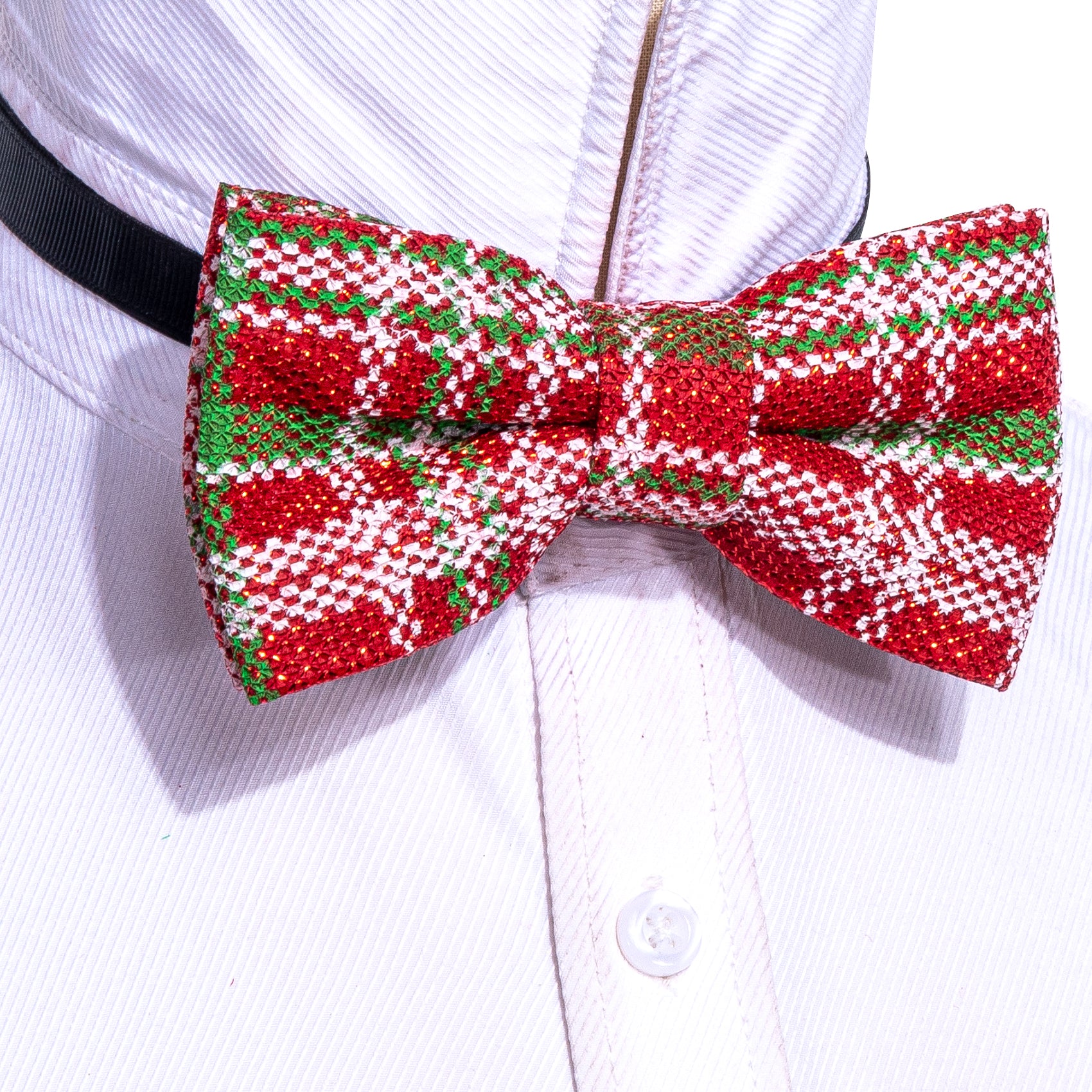 Christmas Red Green Plaid Silk Pre-tied Bow Tie