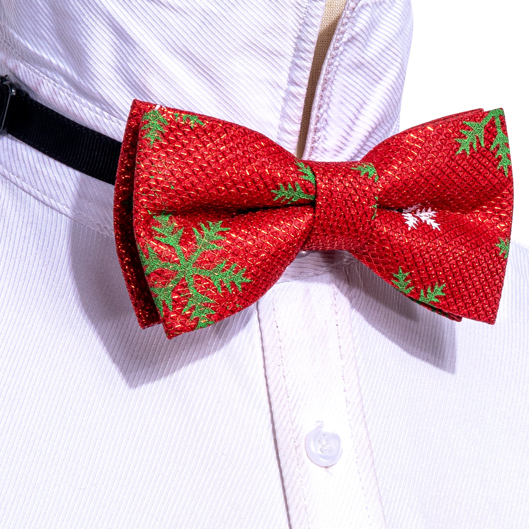 Christmas Bright Red Green Snowflake Silk Pre-tied Bow Tie