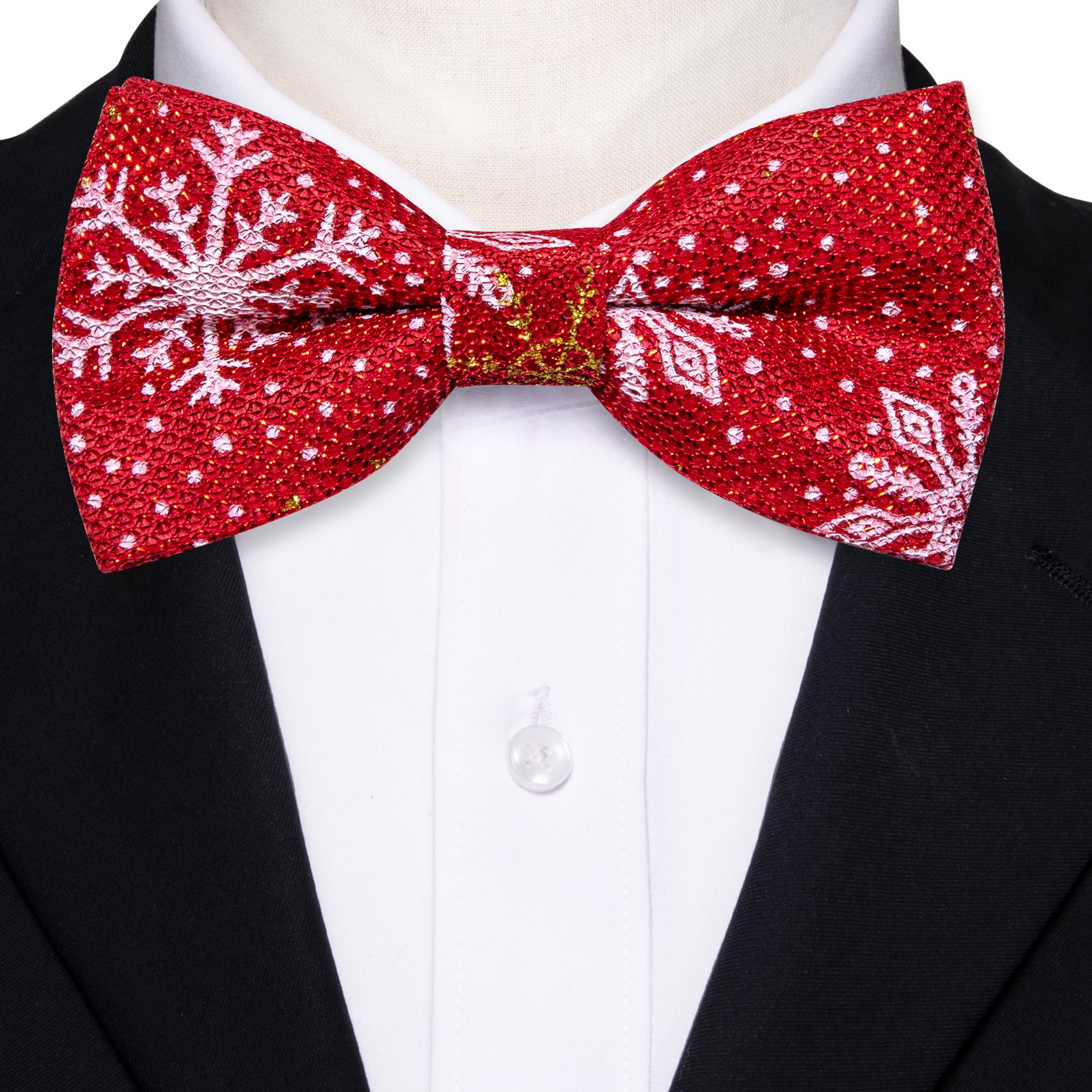 New Christmas Red White Floral Silk Pre-tied Bow Tie