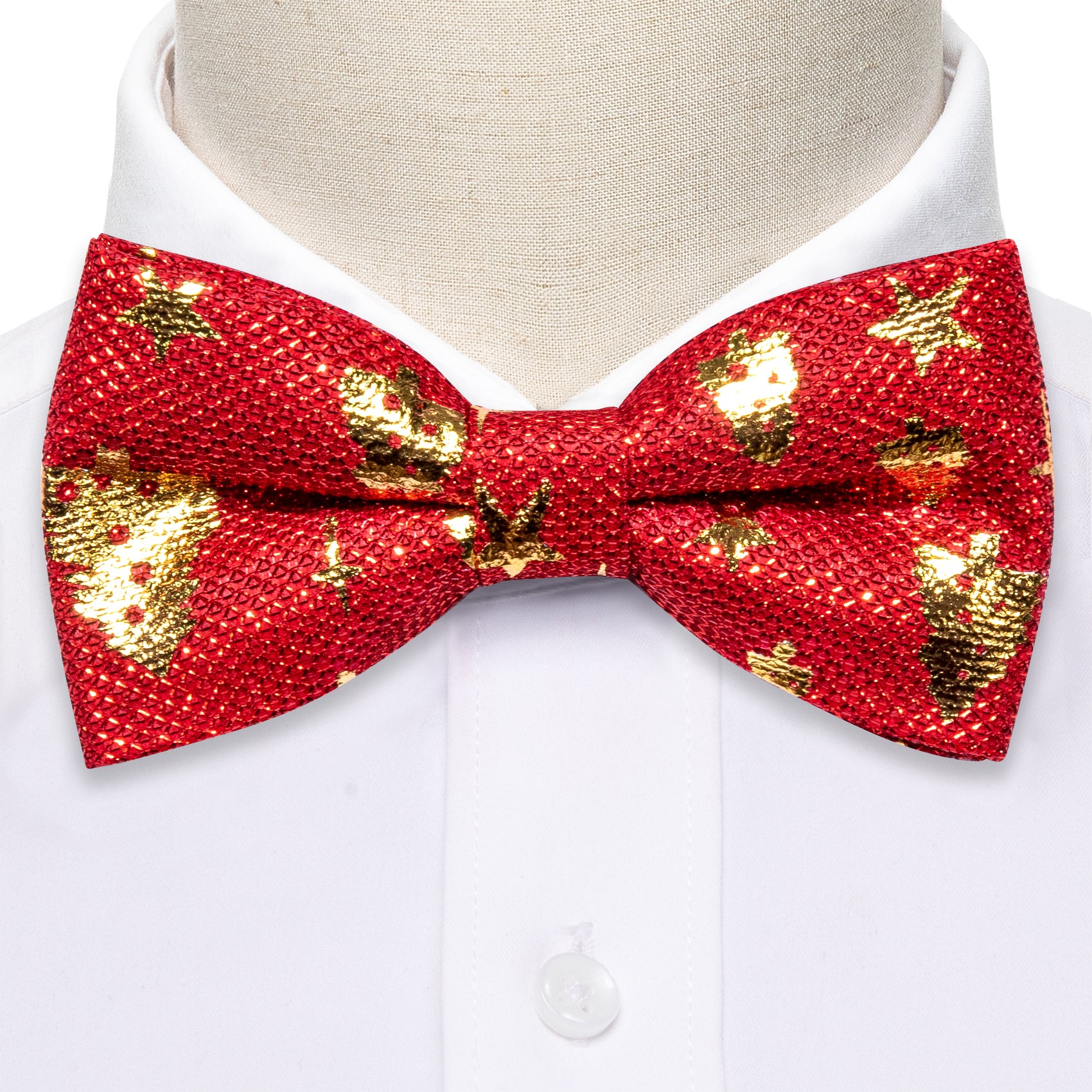 Red Gold Christmas Tree Silk Pre-tied Bow Tie