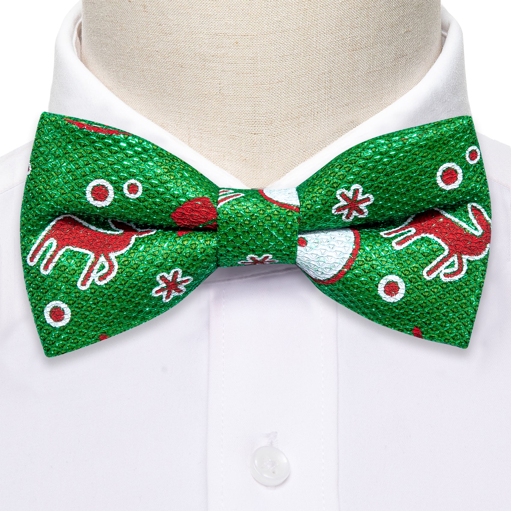Christmas Green Brown Elk Silk Pre-tied Bow Tie
