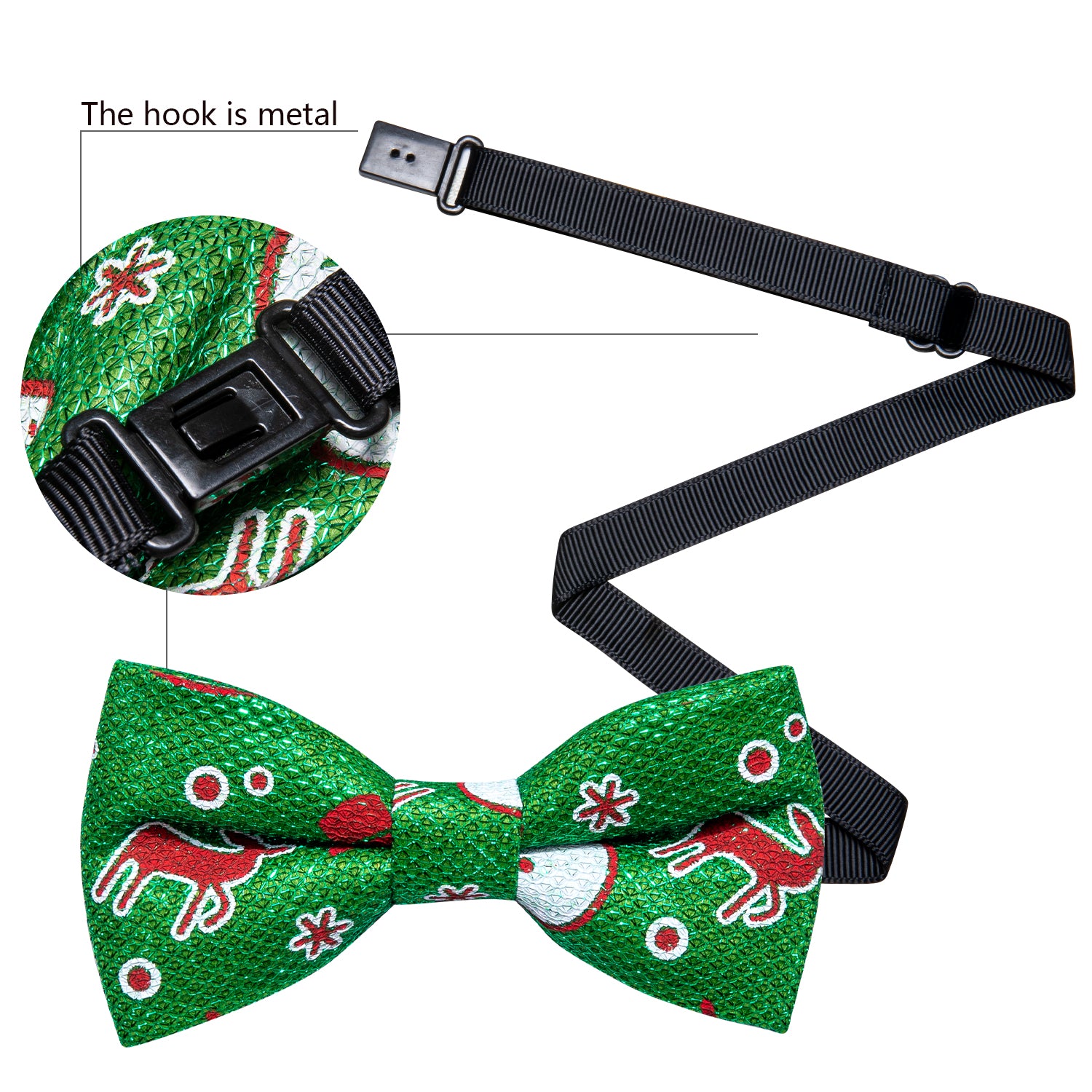 Christmas Green Brown Elk Silk Pre-tied Bow Tie