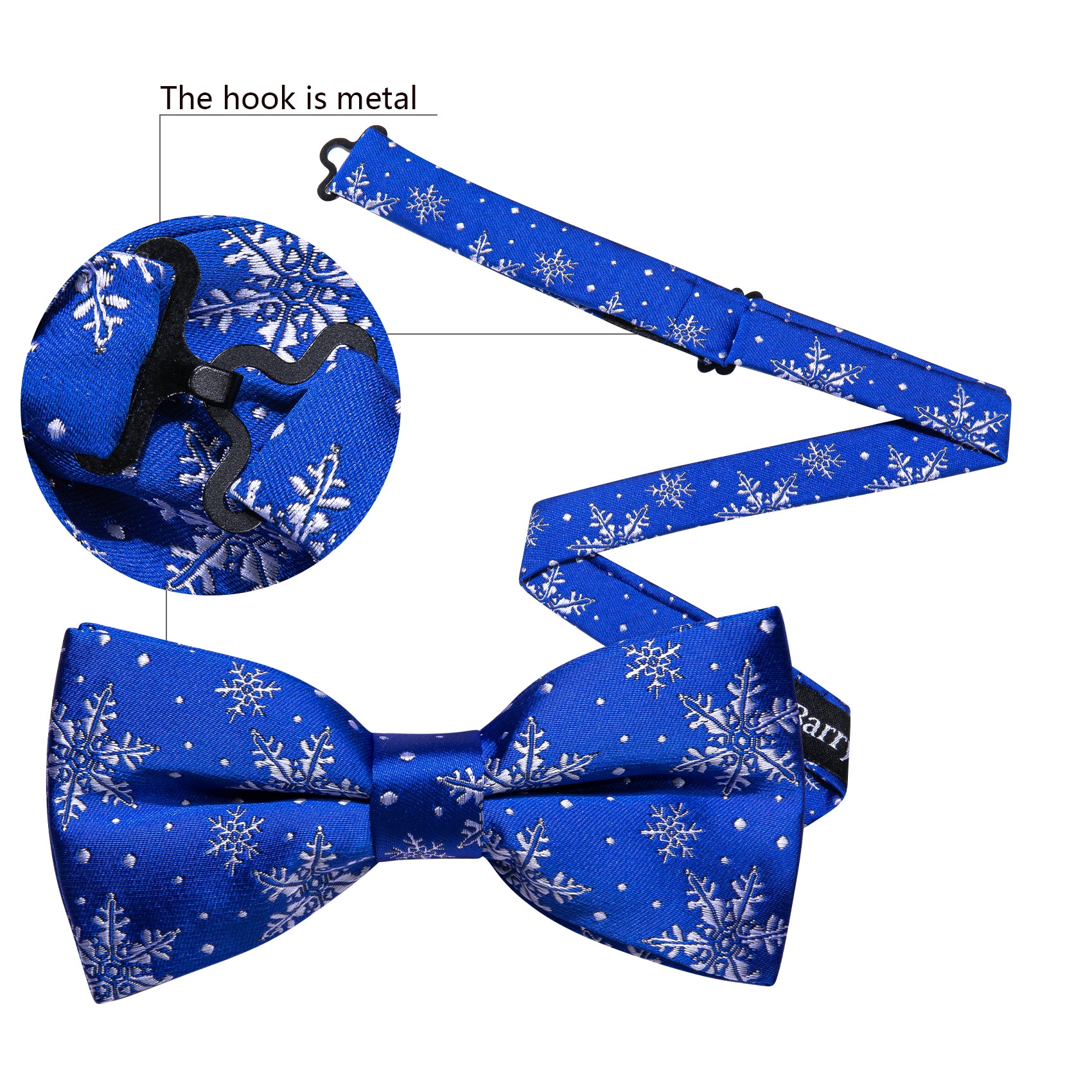 Christmas Blue White Snowflake Silk Pre-tied Bow Tie Hanky Cufflinks Set