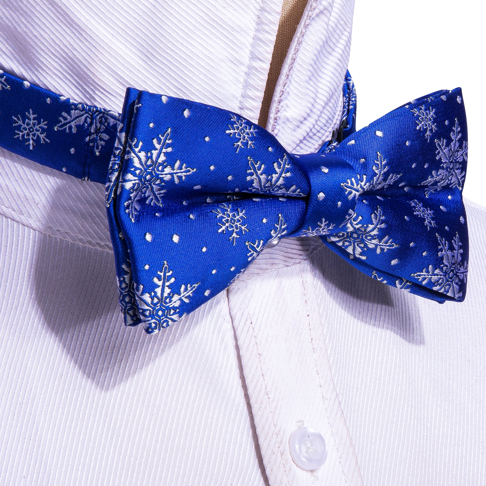 Christmas Blue White Snowflake Silk Pre-tied Bow Tie Hanky Cufflinks Set