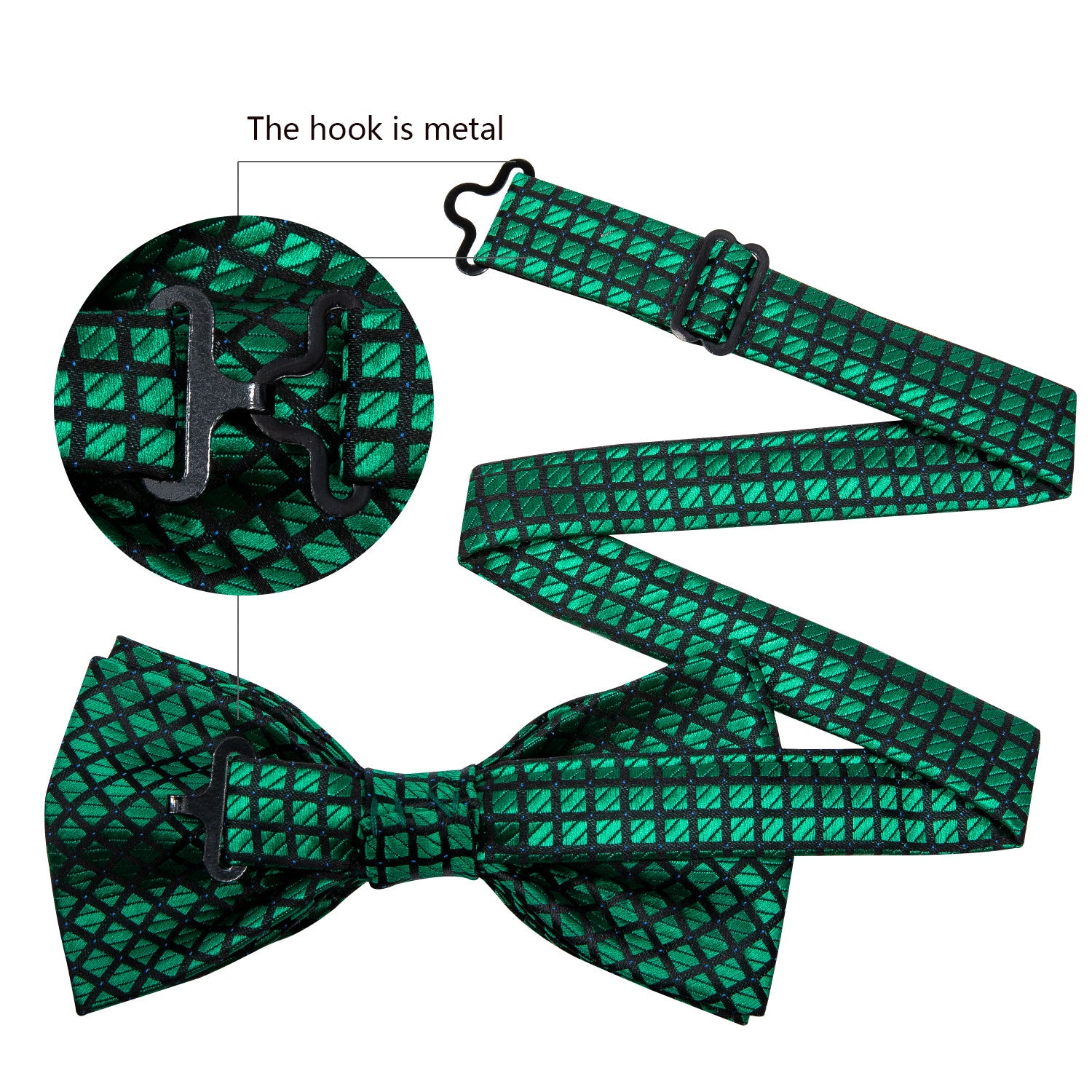 Green Plaid Pre-tied Bow Tie Hanky Cufflinks Set