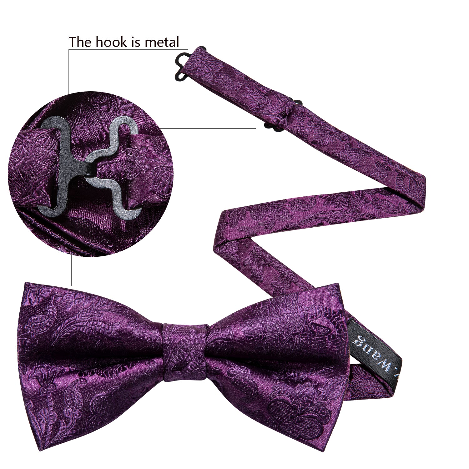 Purple Paisley Pre-tied Bow Tie Hanky Cufflinks Set