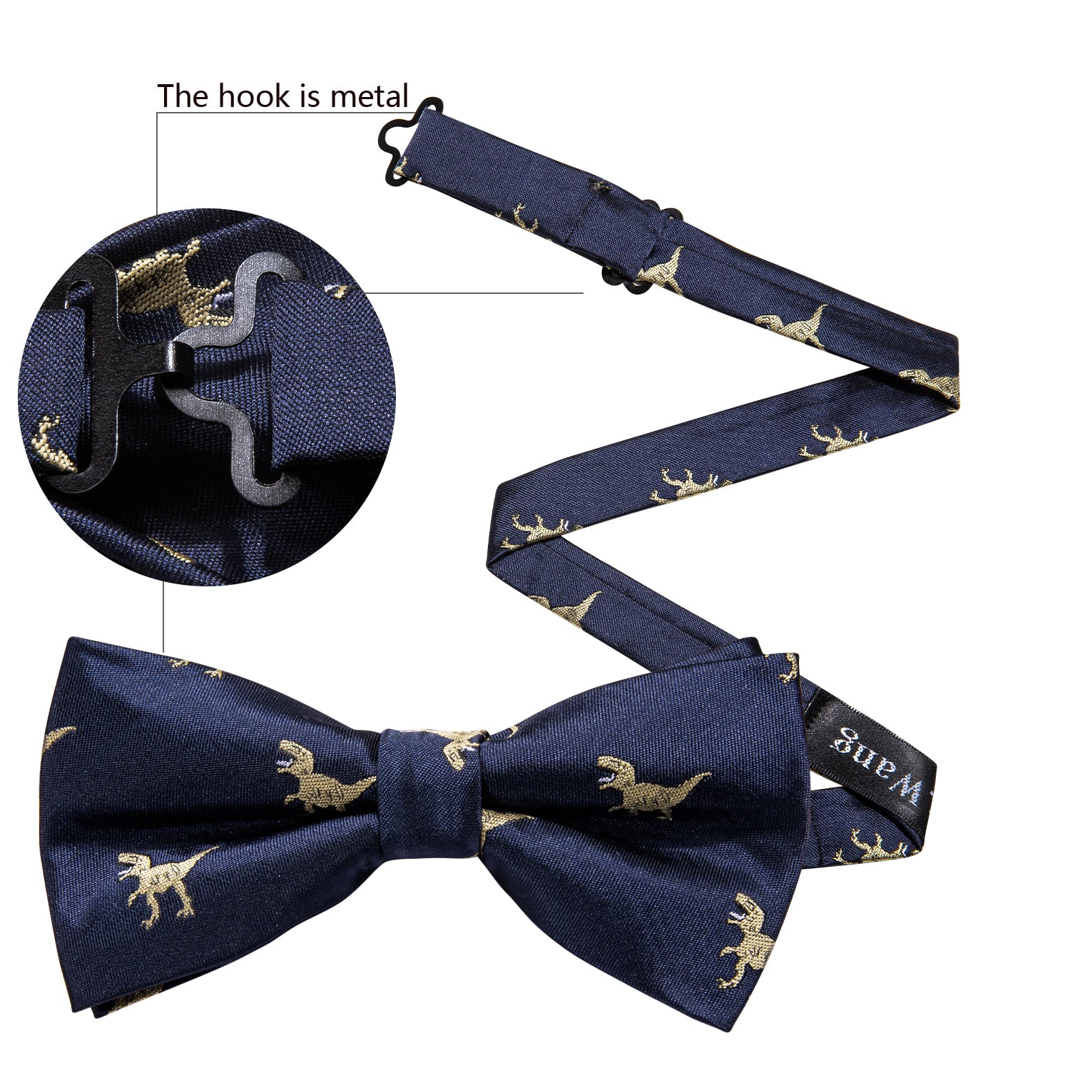 Blue Dinosaur Pre-tied Bow Tie Hanky Cufflinks Set