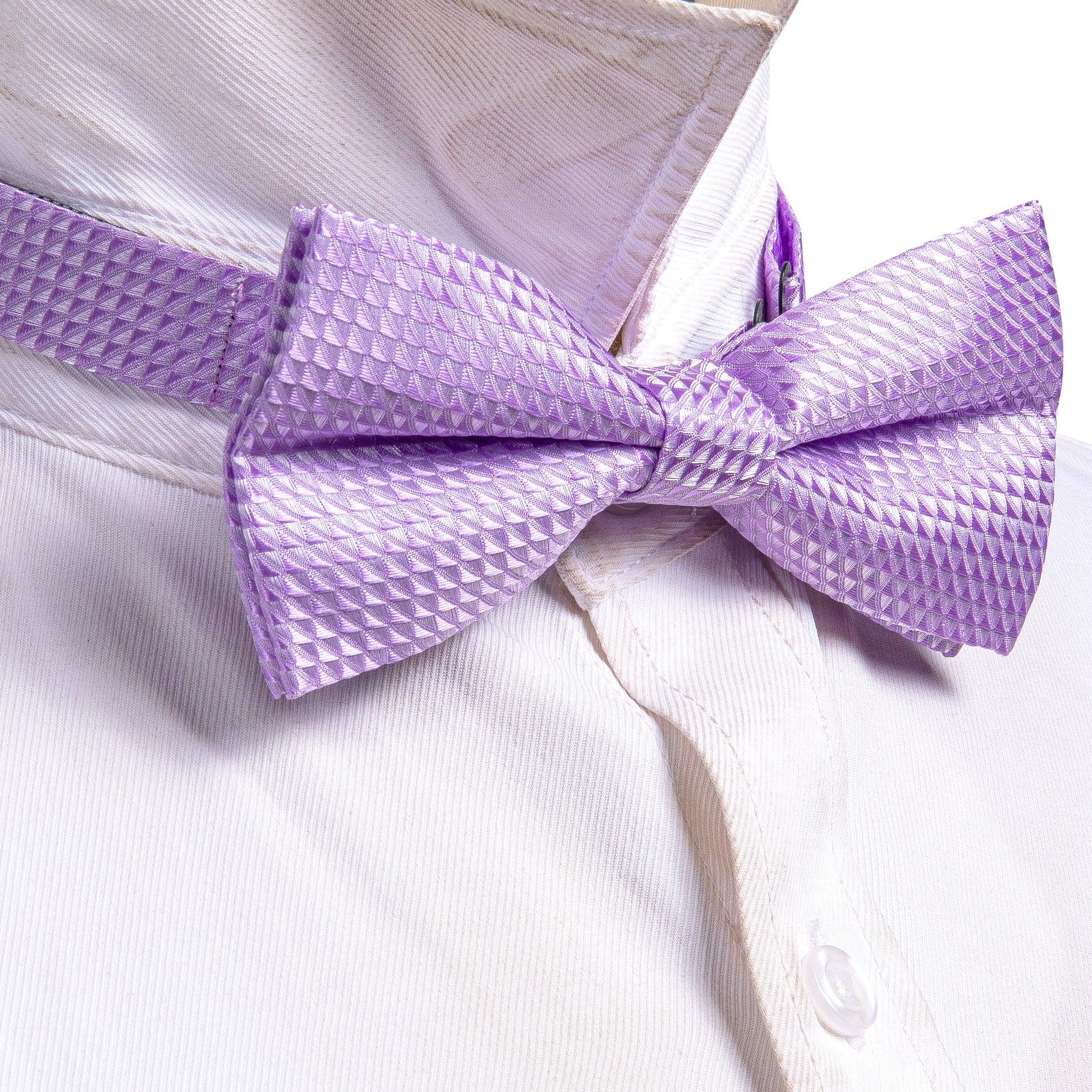 Purple Plaid Pre-tied Bow Tie Hanky Cufflinks Set