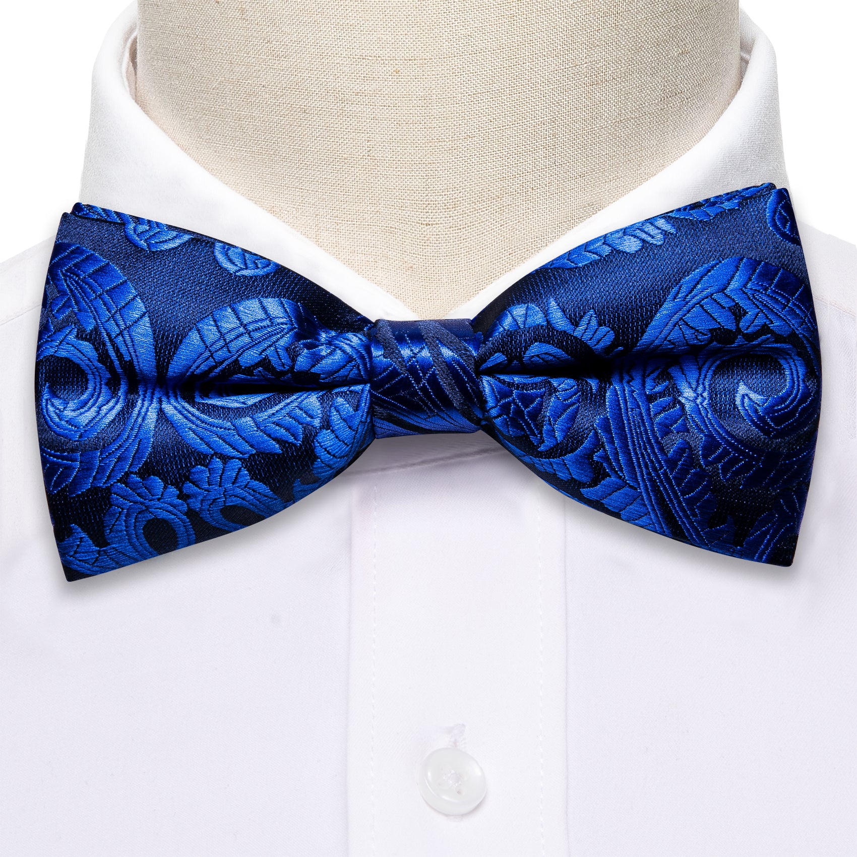  Bright Blue Paisley Pre-tied Bow Tie Hanky Cufflinks Set