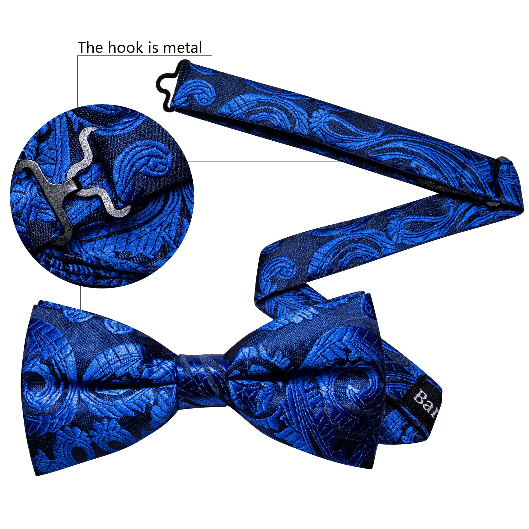  Bright Blue Paisley Pre-tied Bow Tie Hanky Cufflinks Set