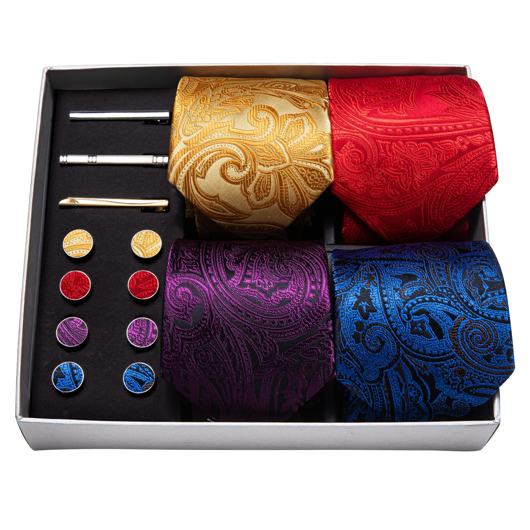 4pcs Men Tie Paisley Silk Men Wedding Necktie Pocket Square Gift Box Set