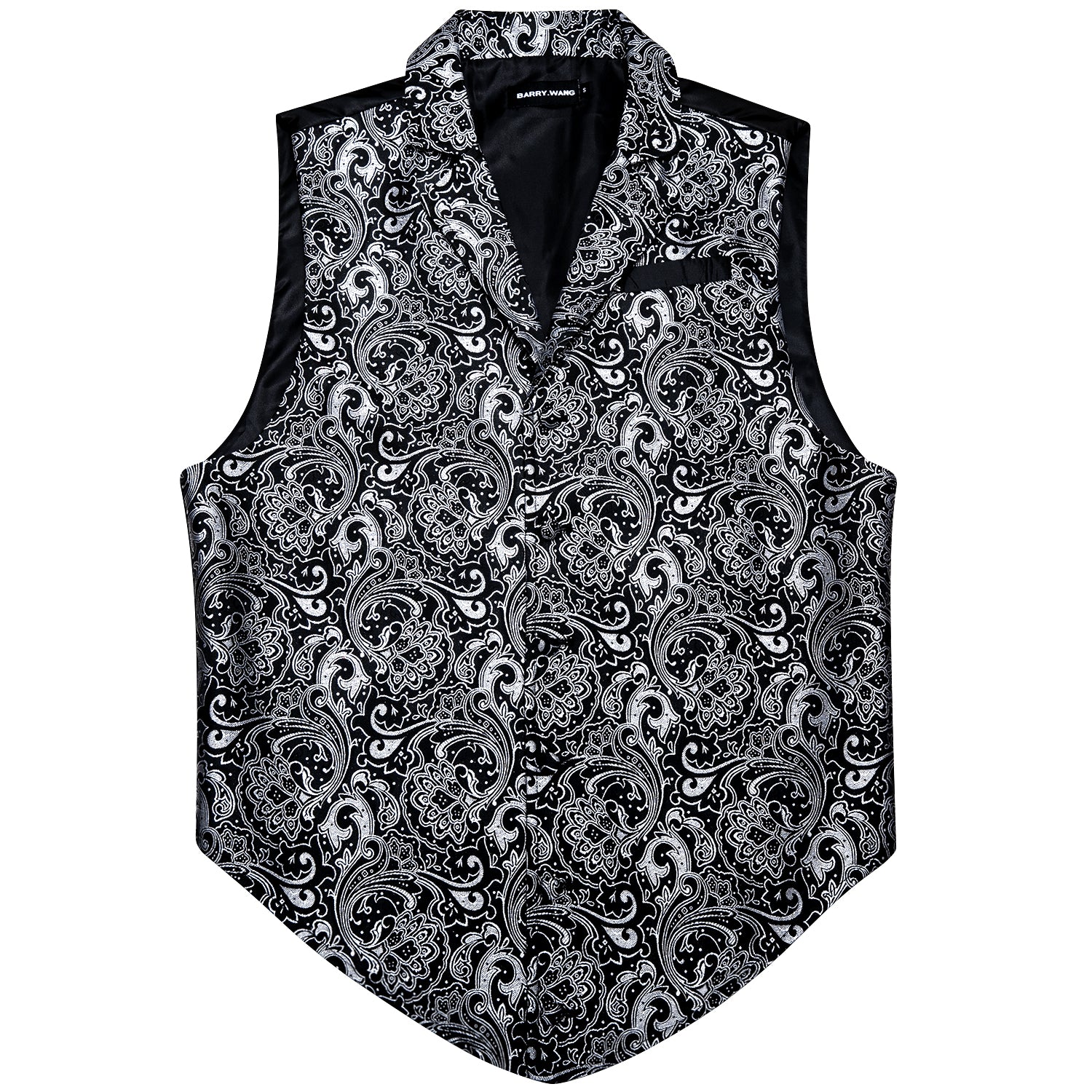 Luxury Men's Black White Jacquard Floral Silk Waistcoat Vest