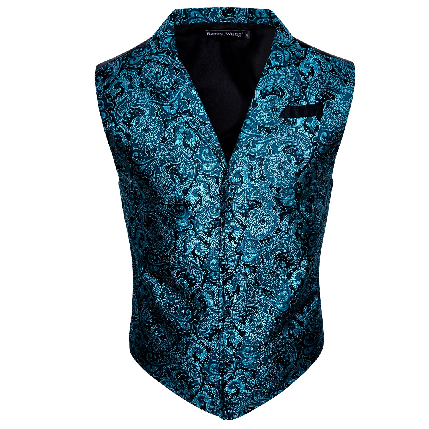 Barry.wang Vest for Mens Lake Blue Floral Silk Vest Luxury Classic