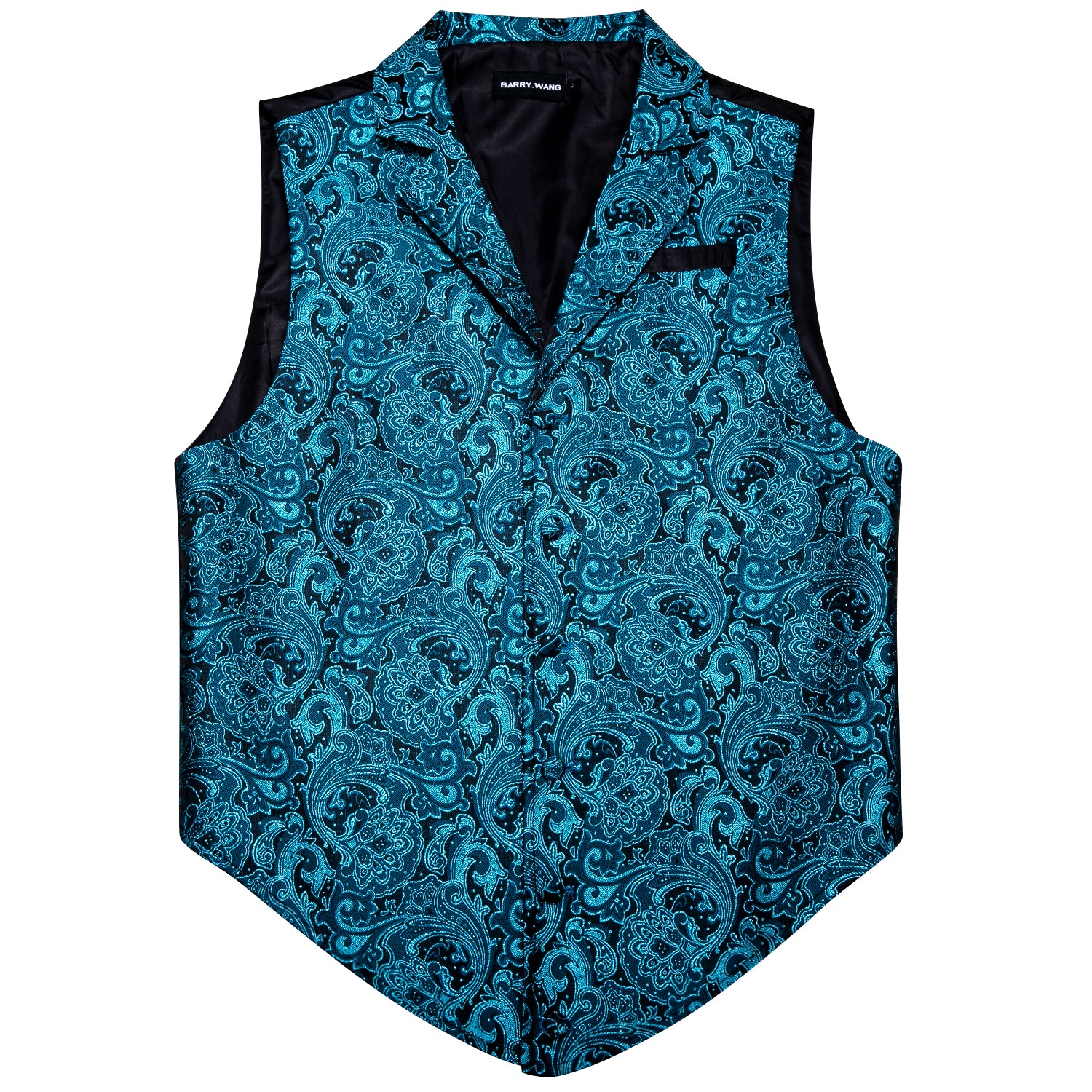 Barry.wang Vest for Mens Lake Blue Floral Silk Vest Luxury Classic