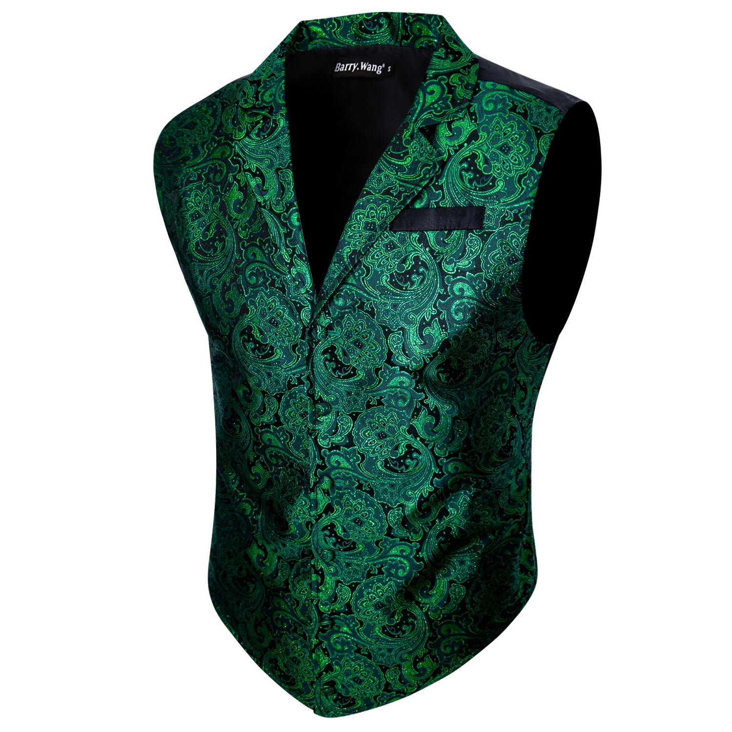 Barry.wang Men's Vest Green Jacquard Floral Silk Vest for Business