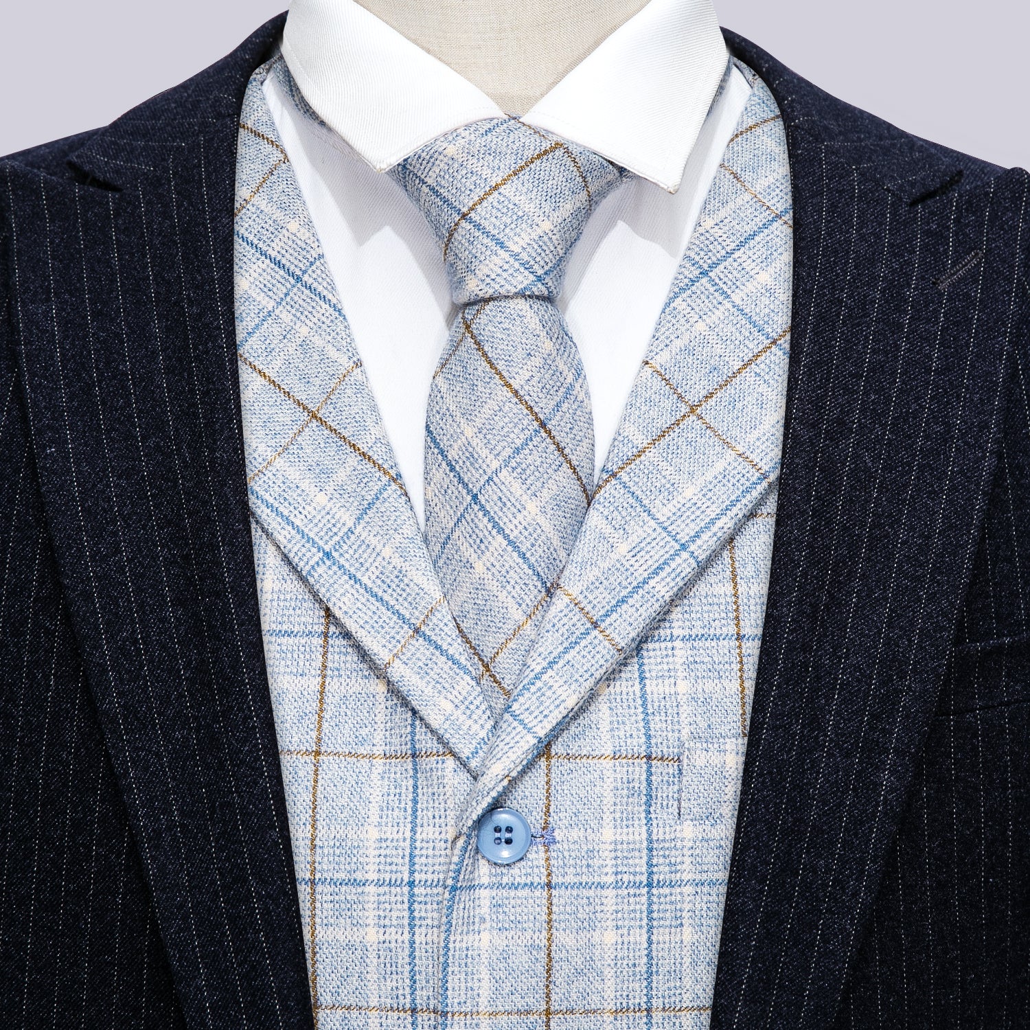 Luxury Men's Novelty Blue Plaid Silk Vest Necktie Set