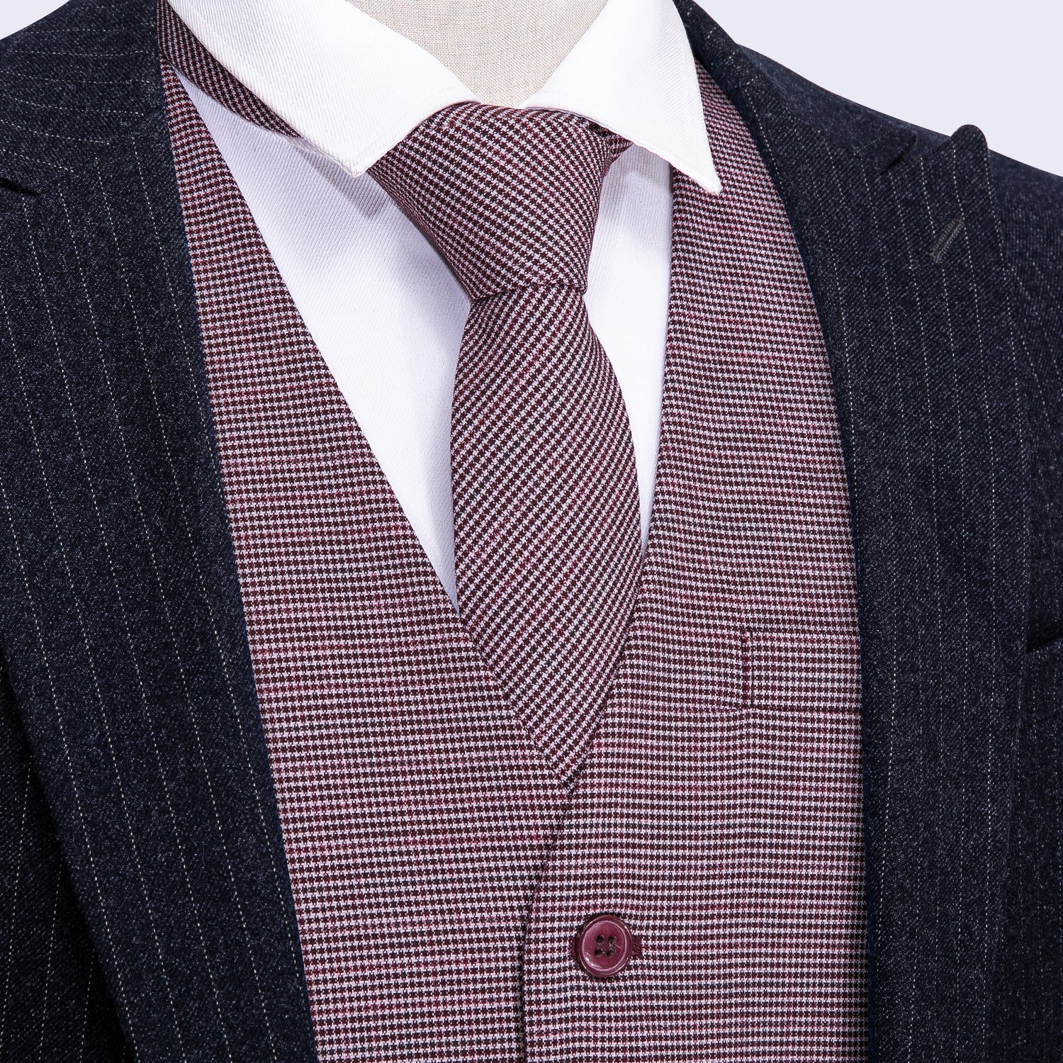 Novelty Pink Houndstooth Silk Vest Necktie Set for Wedding