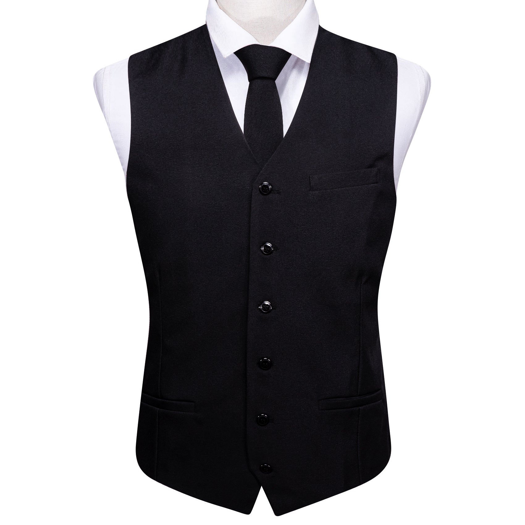 Classy Black Soild Vest Necktie Set