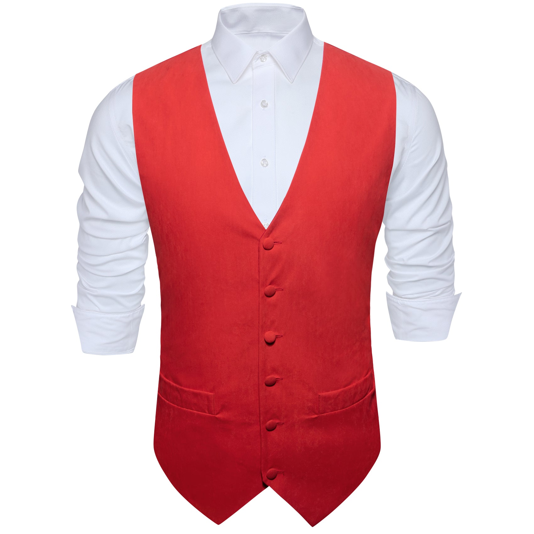 Red Solid Silk Waistcoat Vest