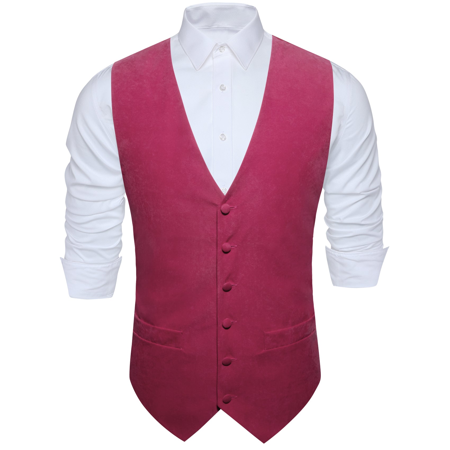 Men's Rose Red Solid Silk V-Neck Waistcoat Vest