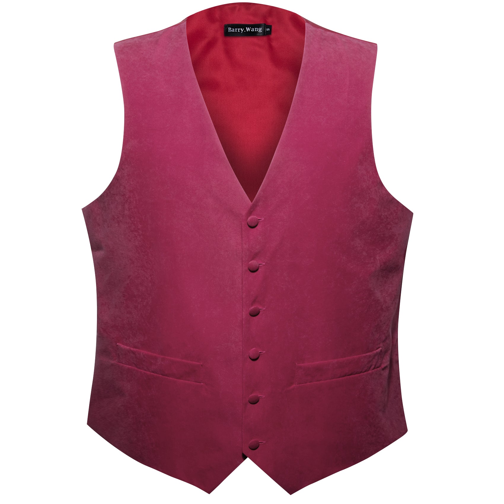 Men's New Rose Red Solid Silk V-Neck Waistcoat Vest