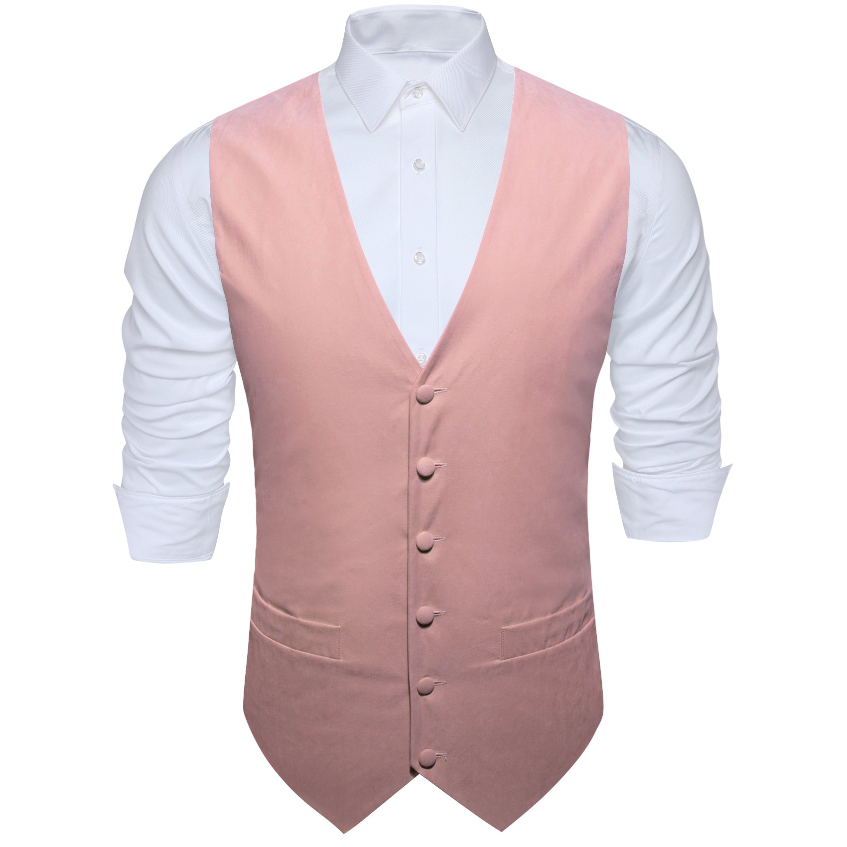 Men's Pink Solid Silk V-Neck Waistcoat Vest