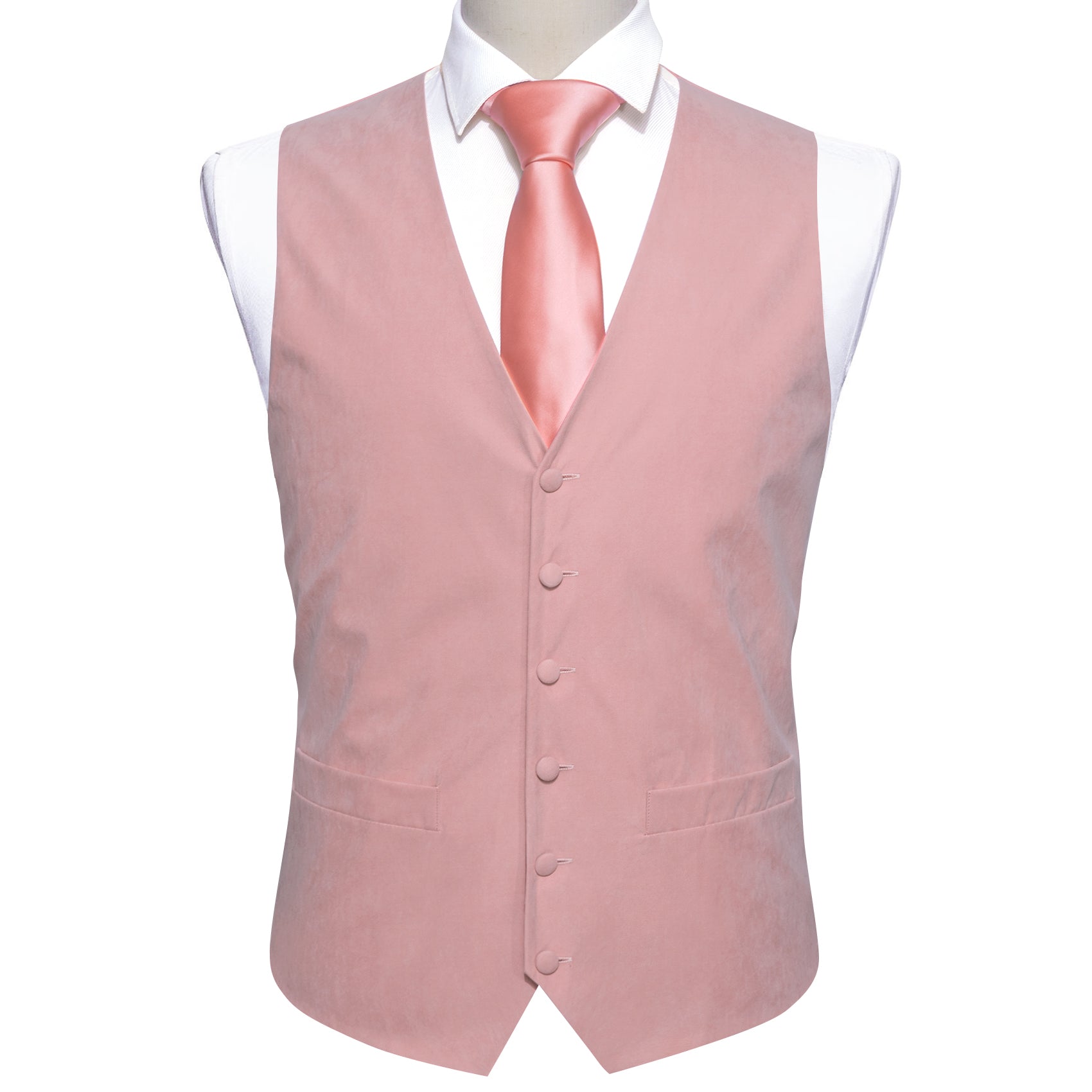 Men's Pink Solid Silk V-Neck Waistcoat Vest
