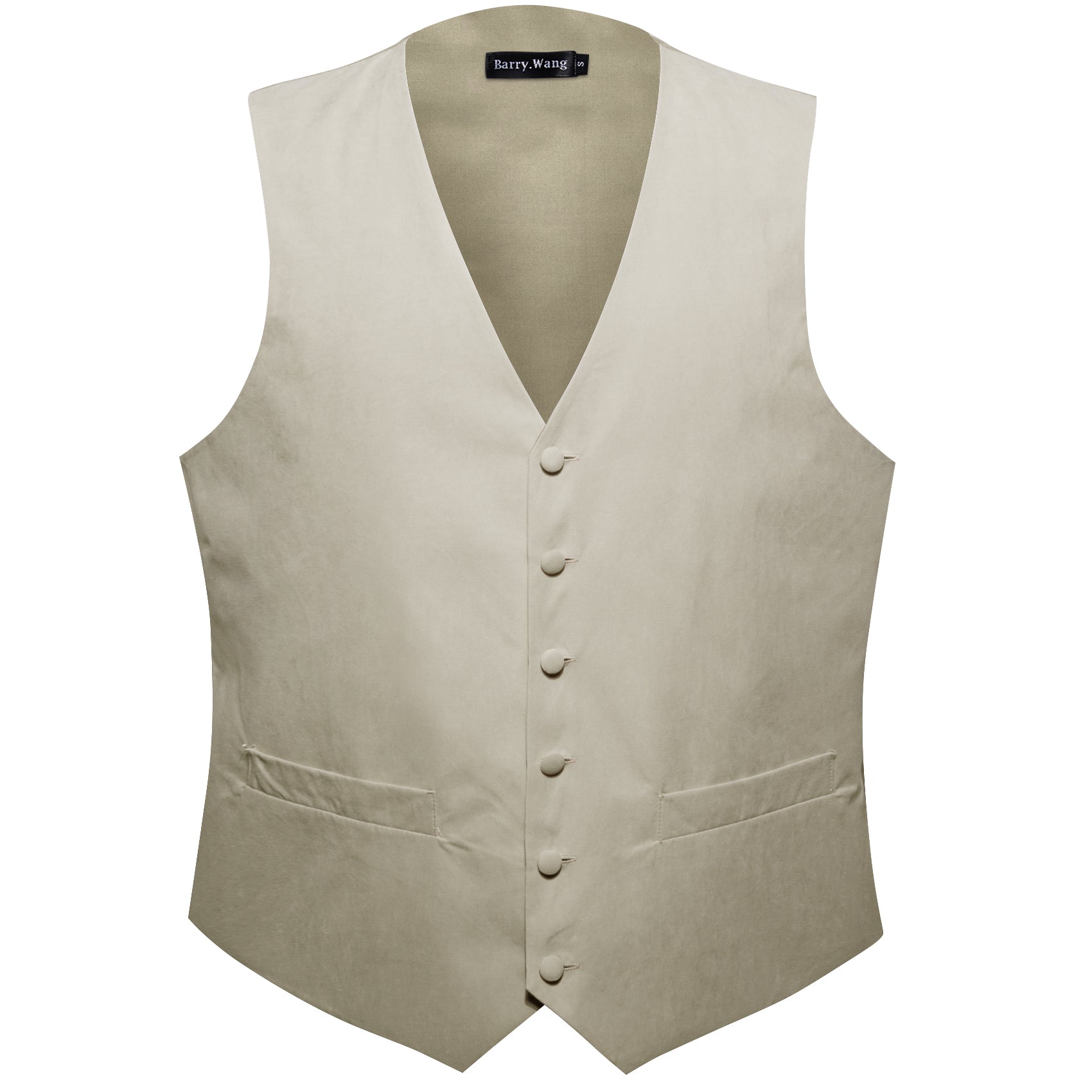 Men's Khaki Solid Silk V-Neck Waistcoat Vest
