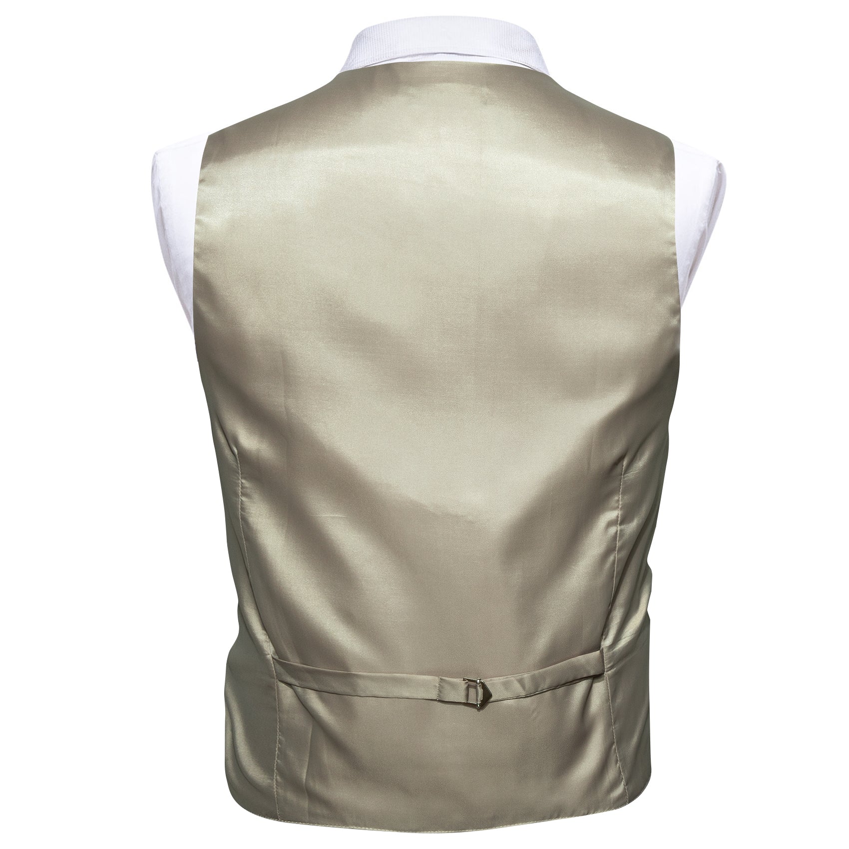 Men's Khaki Solid Silk V-Neck Waistcoat Vest