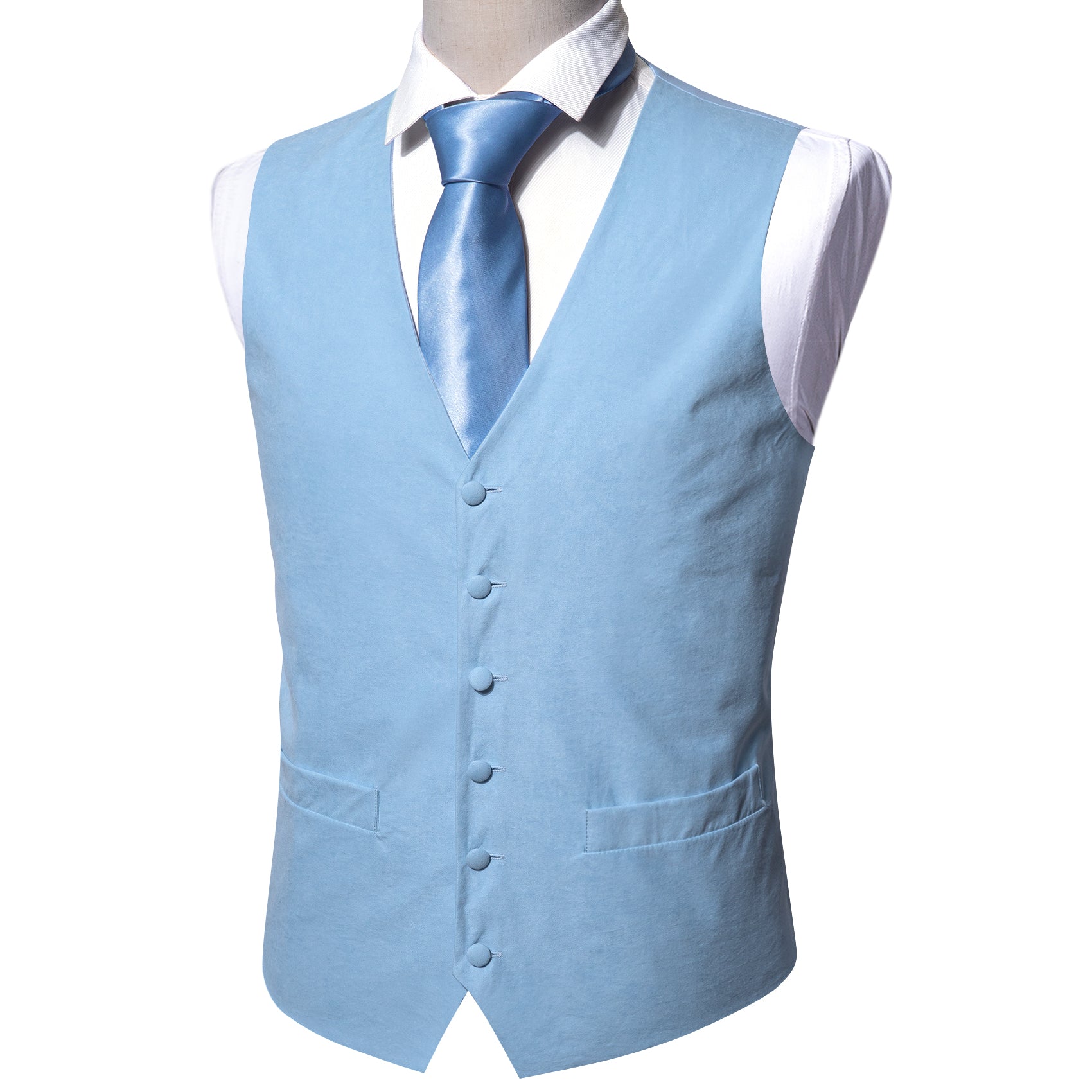 Men's Blue Solid Silk V-Neck Waistcoat Vest
