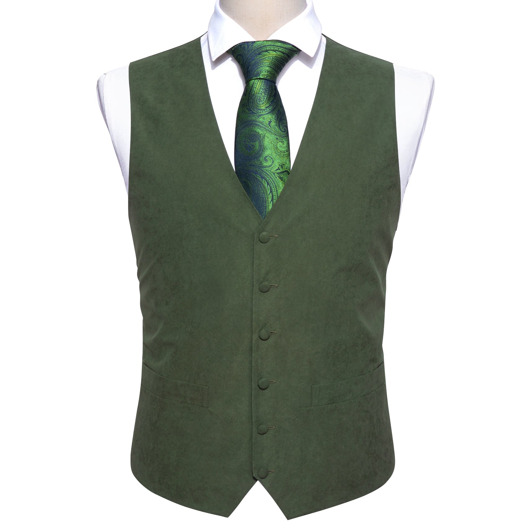 Men's Grass Green Solid Silk V-Neck Waistcoat Vest