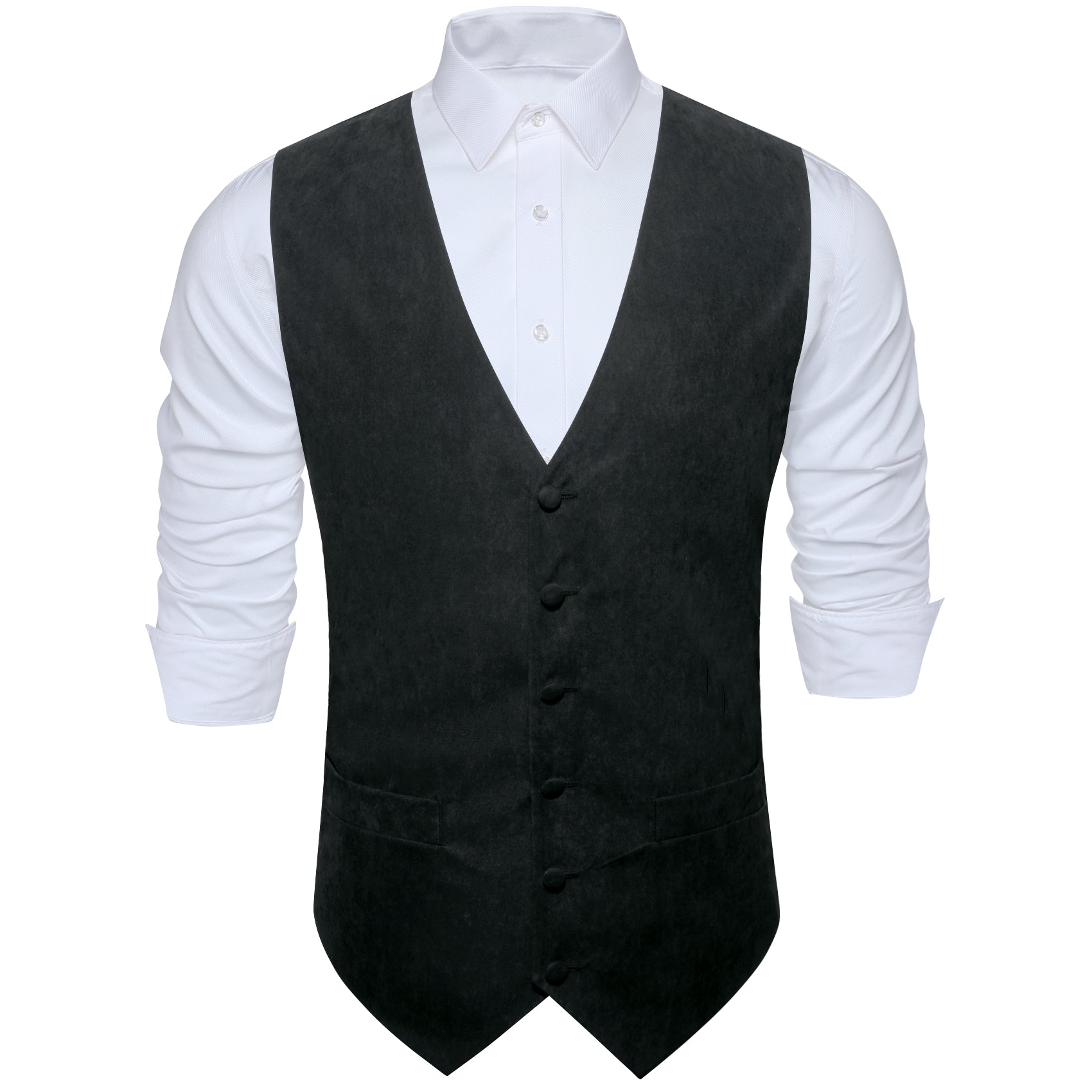 Men's Black Solid Silk V-Neck Waistcoat Vest