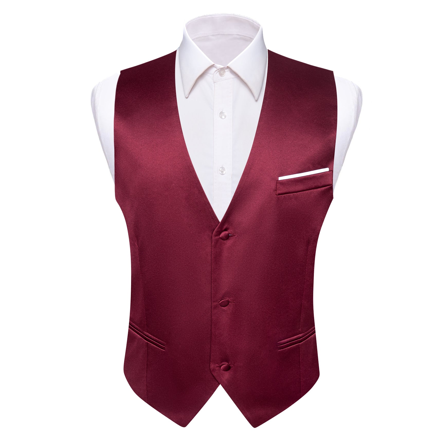 Men's Burgundy Red Solid Silk Waistcoat Vest for Business