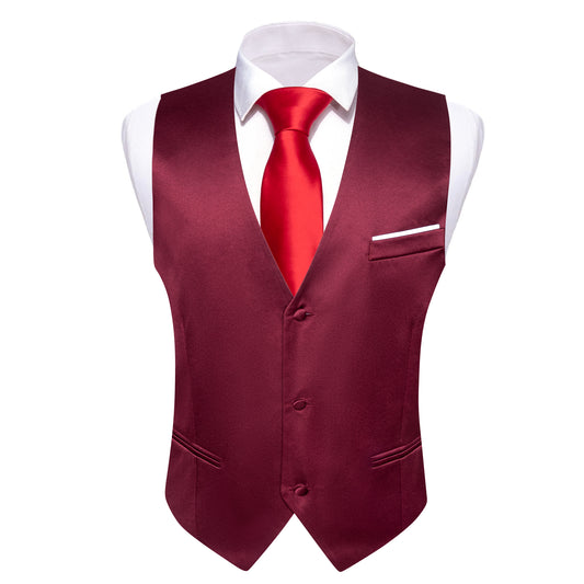 Barry. Wang Mens Wine Dress Vest Formal Satin V-Neck Solid Suit Waistcoat