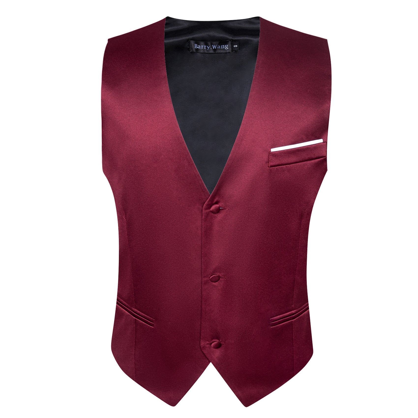 Barry.wang Men's Work Vest Burgundy Red Solid Silk Waistcoat Vest