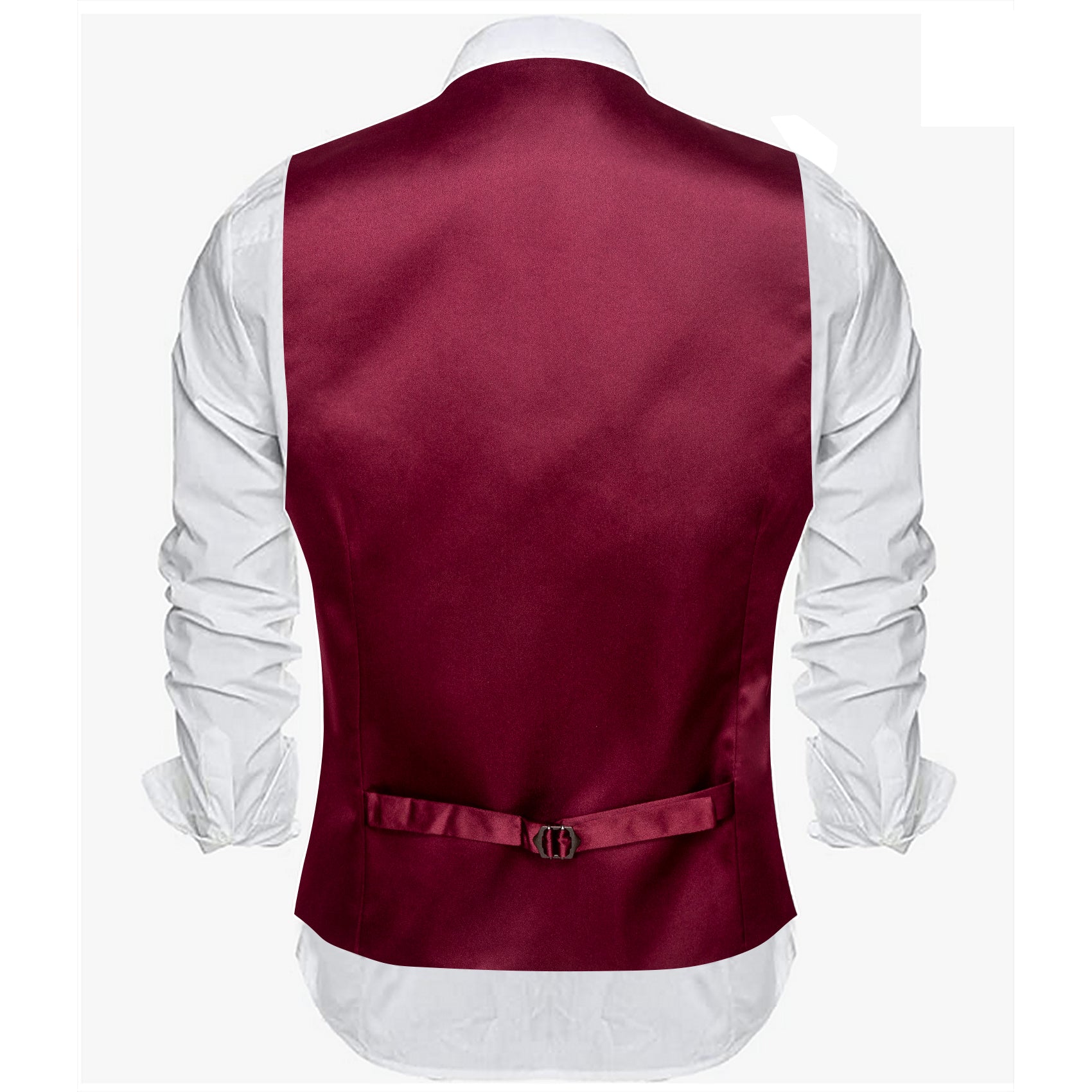 Barry.wang Men's Work Vest Burgundy Red Solid Silk Waistcoat Vest for Business