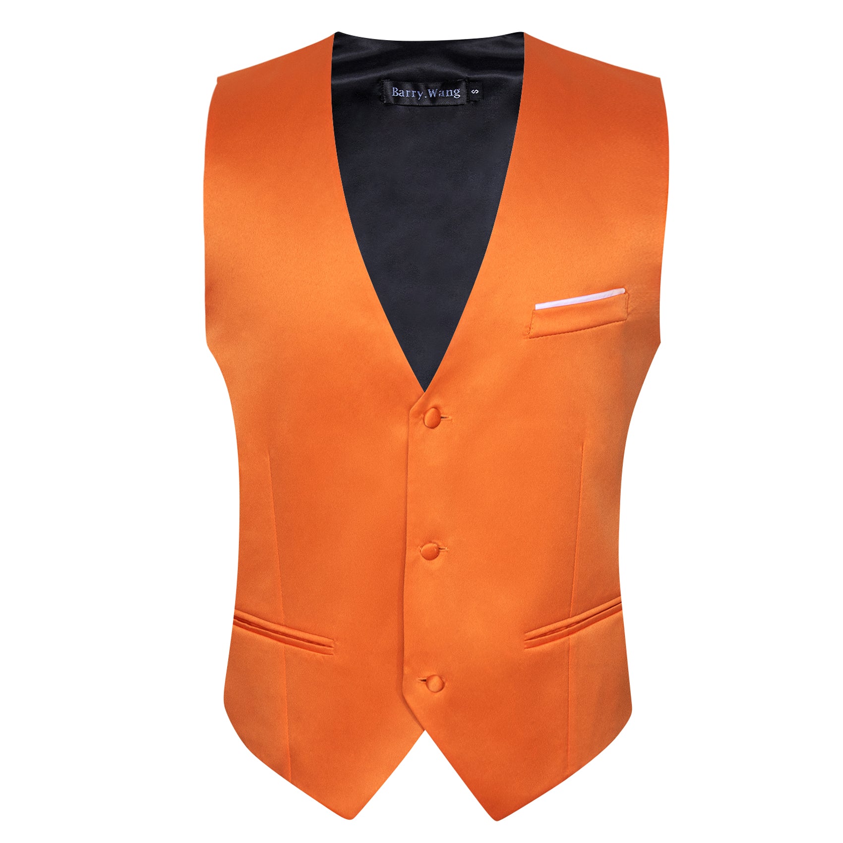 Men's Orange Solid Silk Waistcoat Vest for Business