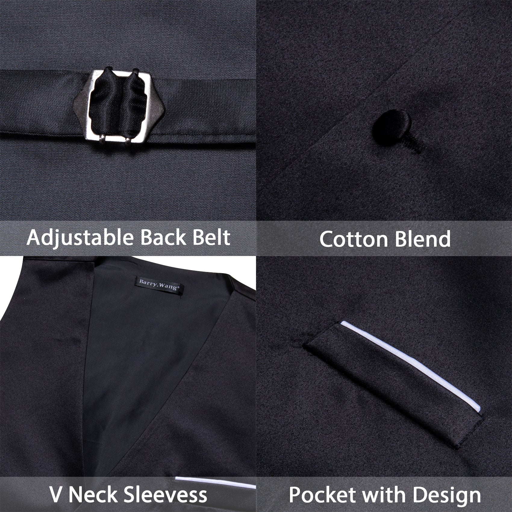 Luxury Black Solid Silk Waistcoat Vest for Business