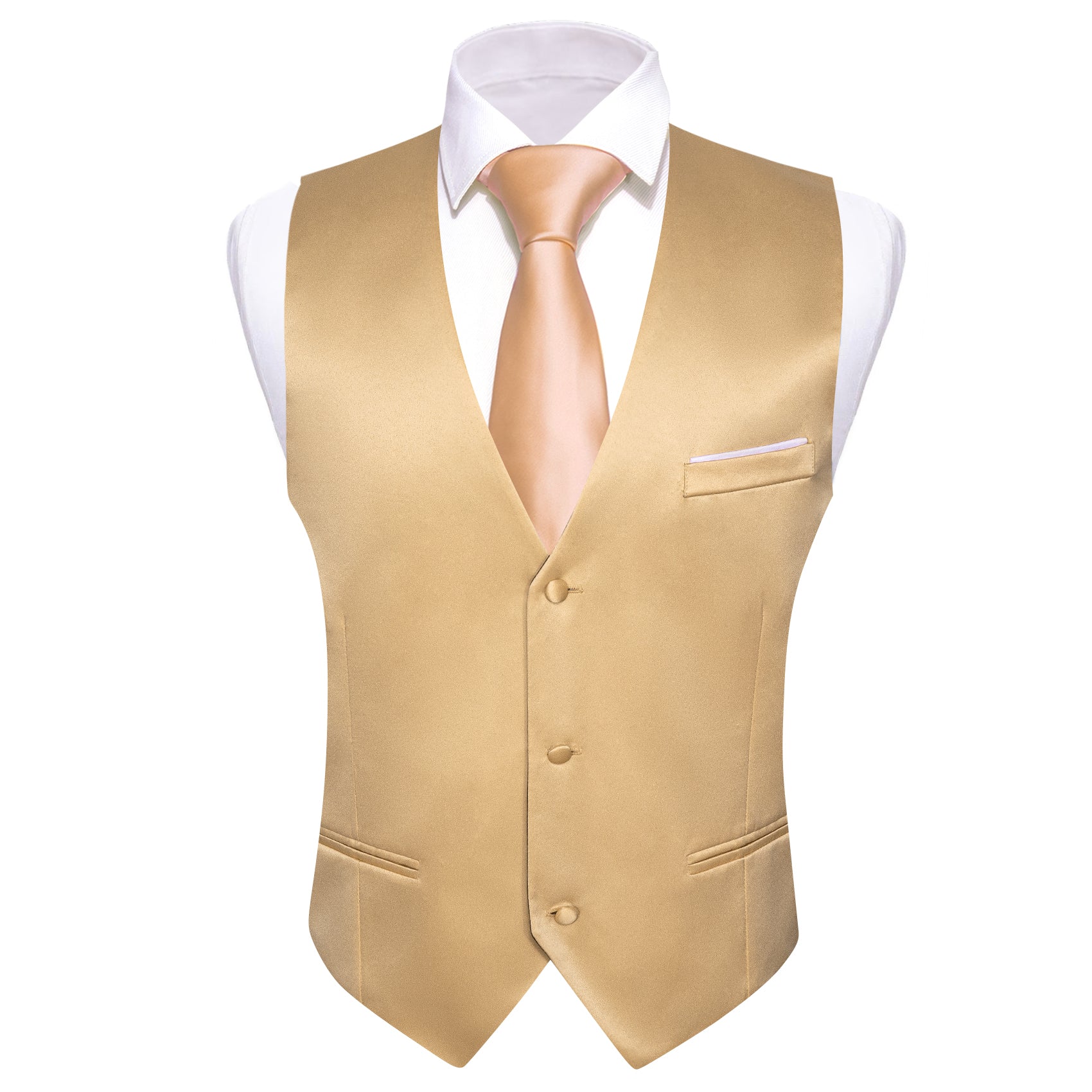Fashionable Gold Solid Silk Waistcoat Vest for Business