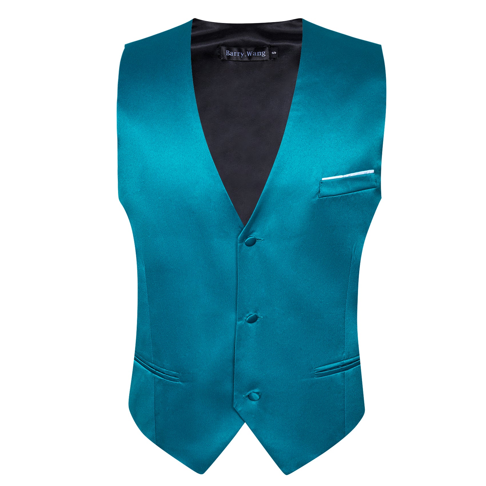 Teal Blue Solid Silk Waistcoat Vest for Business