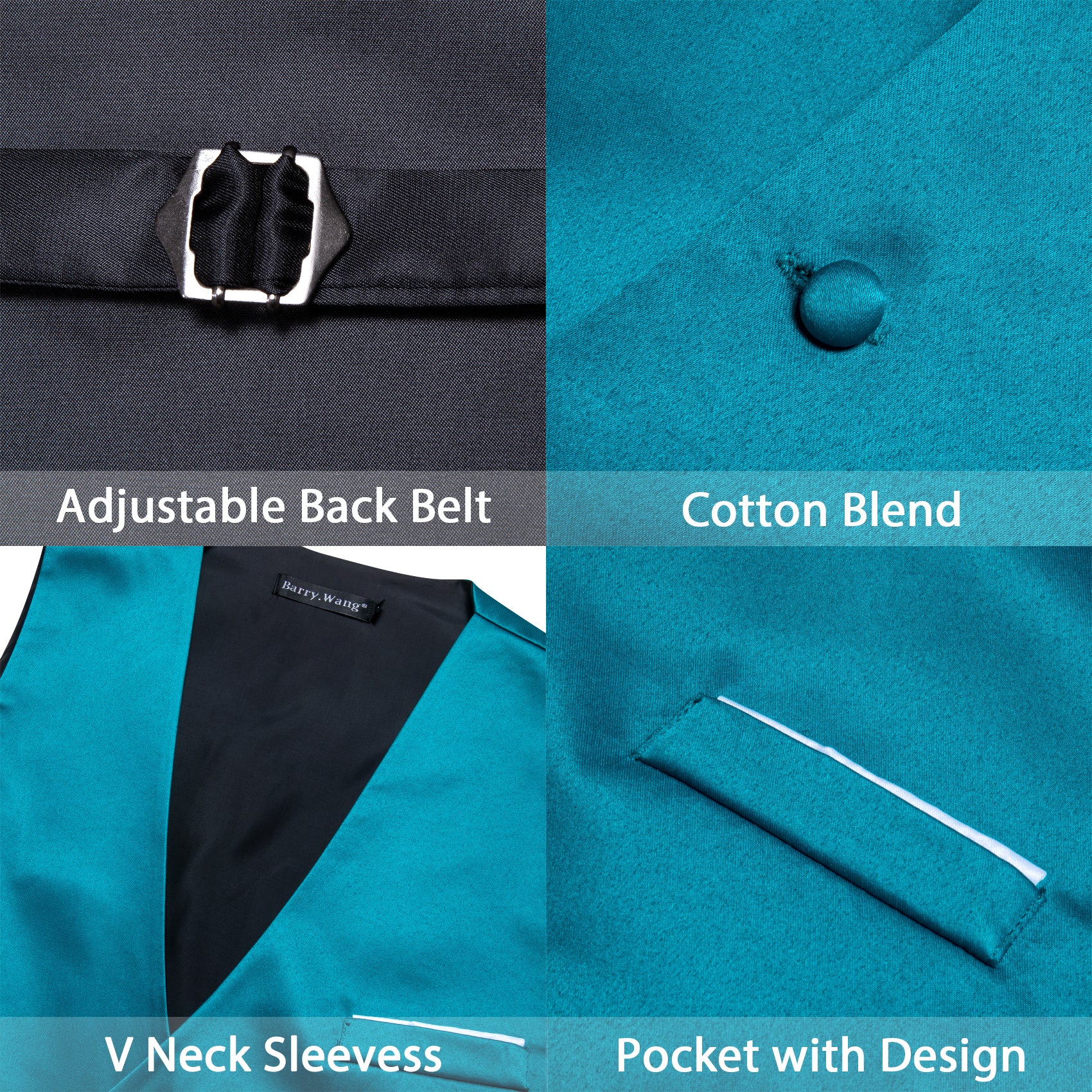 Teal Blue Solid Silk Waistcoat Vest for Business