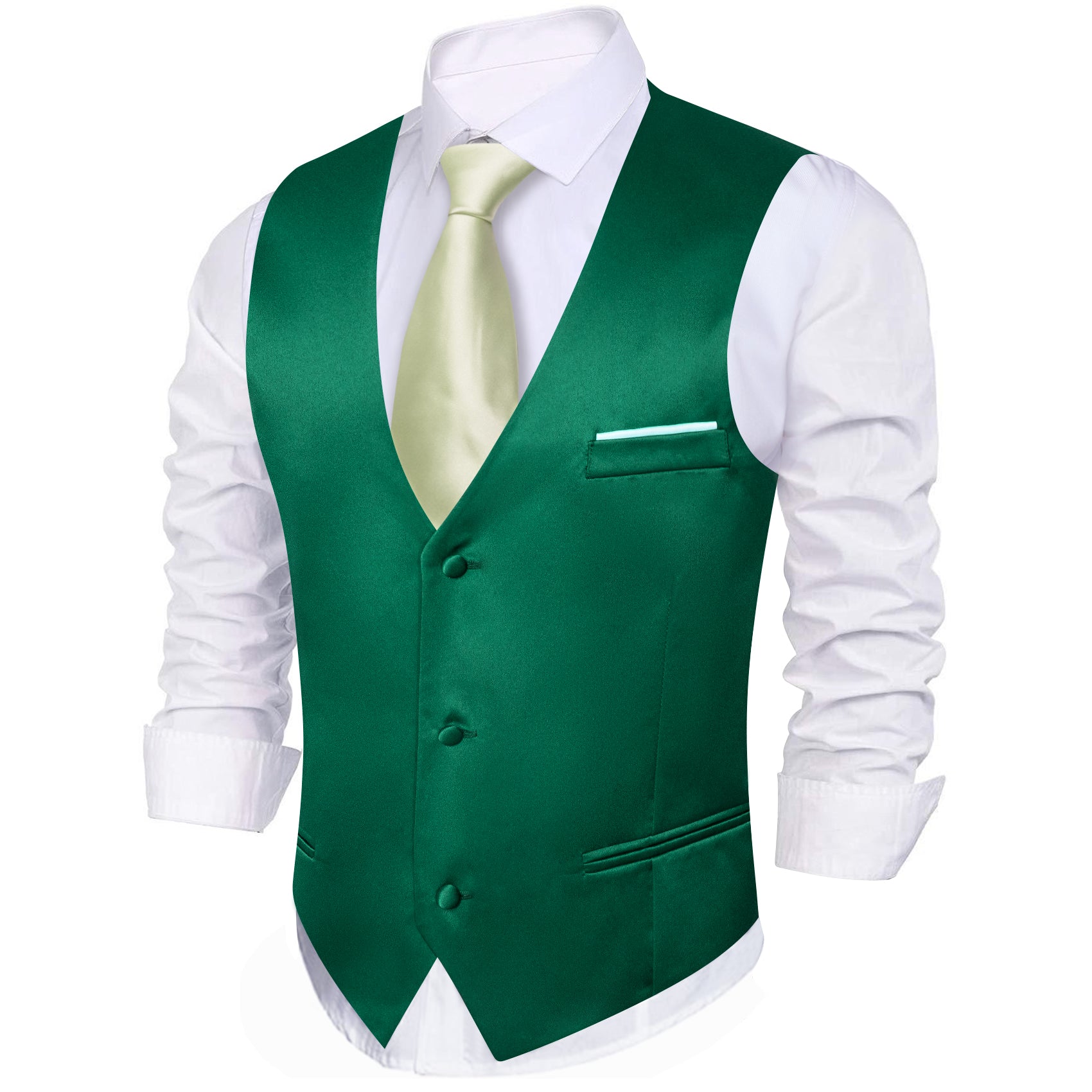 New Green Solid Silk Waistcoat Vest for Business
