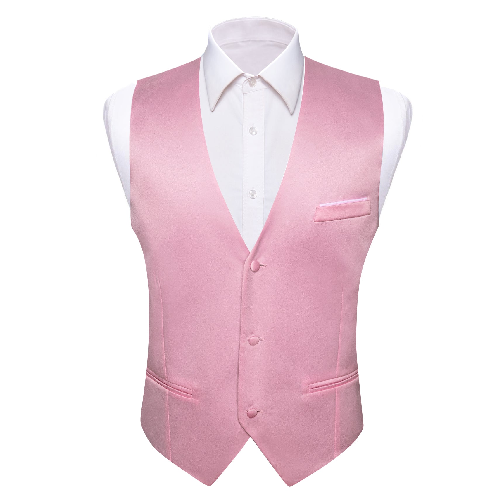 Barry. Wang Men's Vest Formal Pink Solid Silk Waistcoat Vest Business