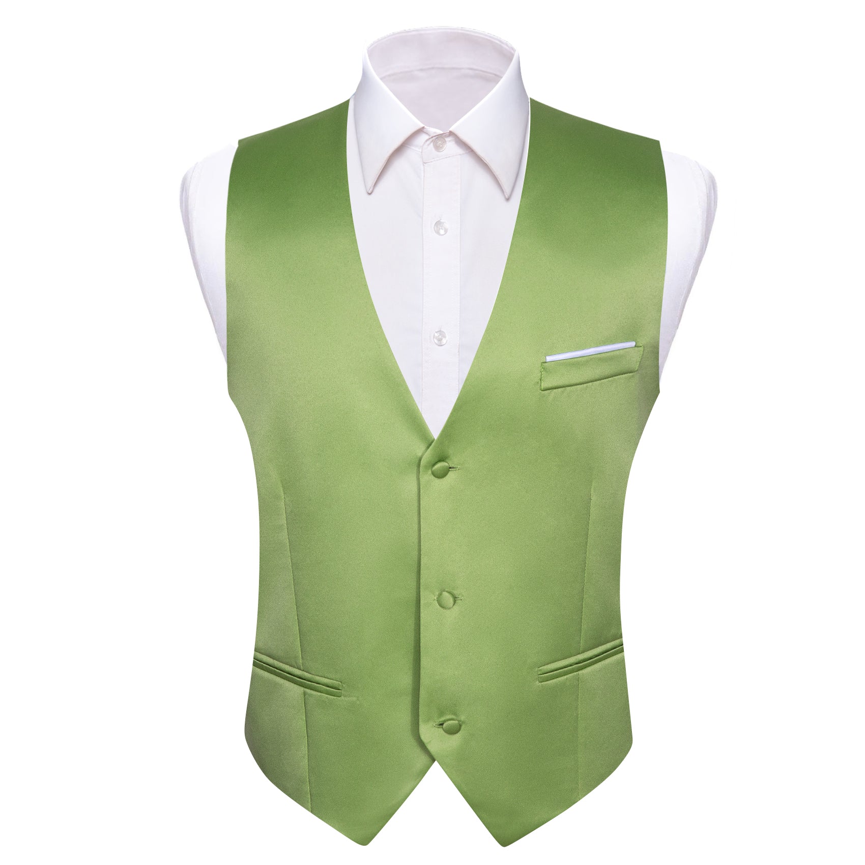 Men's Lawngreen Solid Silk Waistcoat Vest for Business