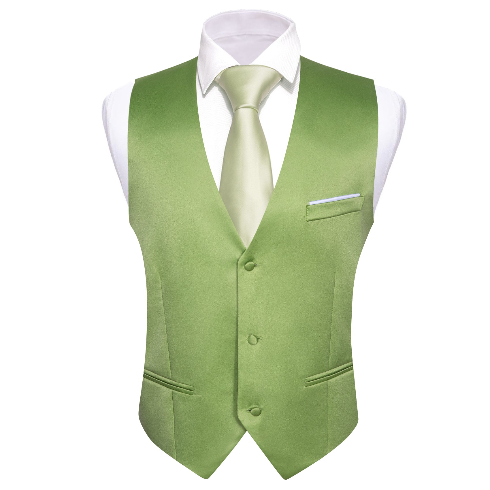 Men's Lawngreen Solid Silk Waistcoat Vest for Business