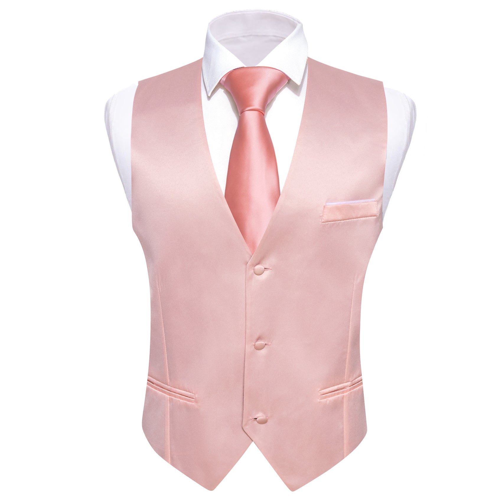 Barry.wang Men's Work Vest Light Pink Solid Silk Waistcoat Vest for Business