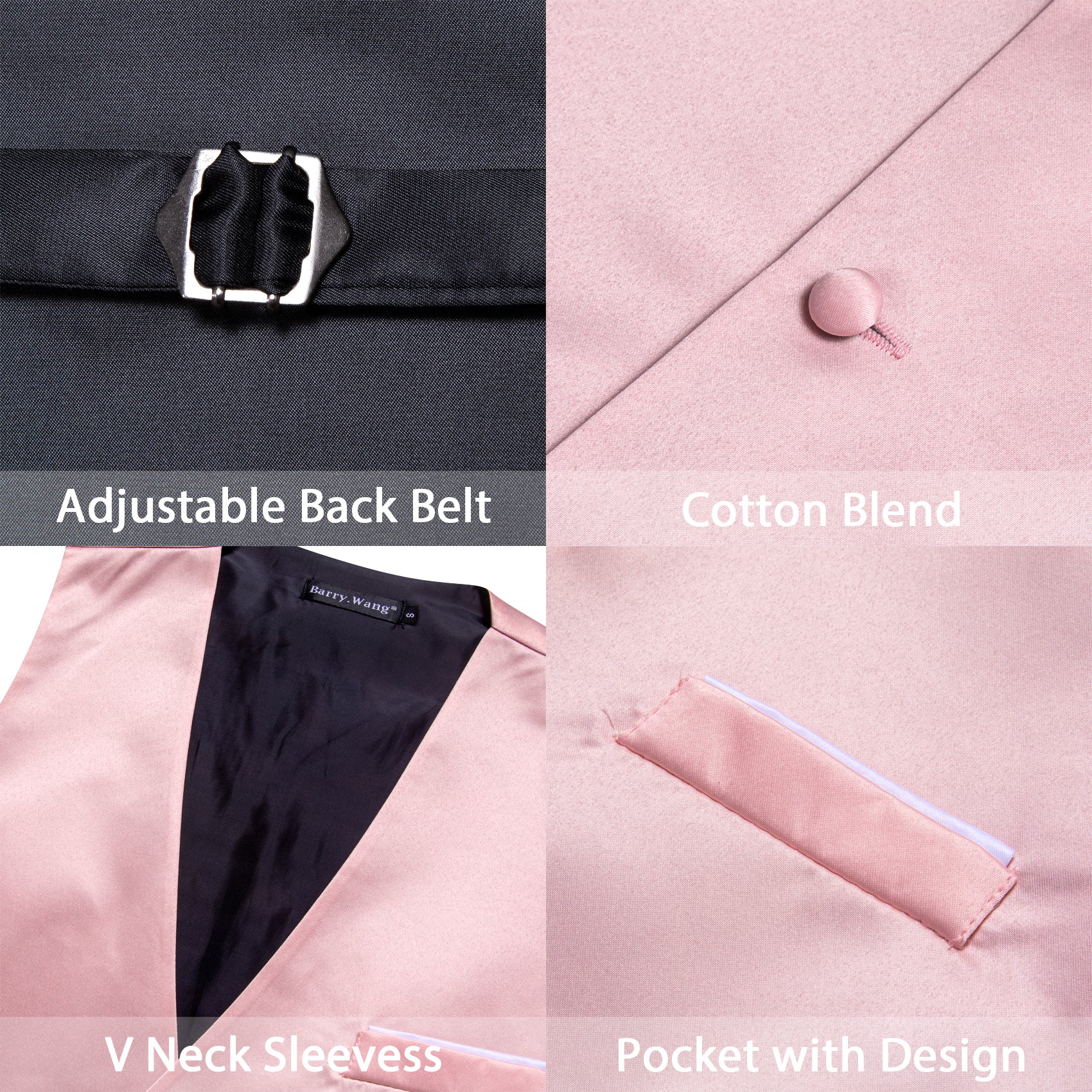 Barry.wang Men's Work Vest Light Pink Solid Silk Waistcoat Vest for Business